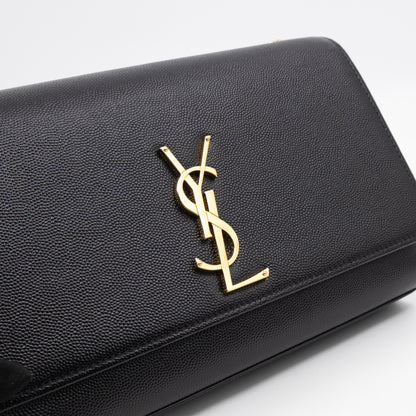Kate Medium Black Grained Leather Gold