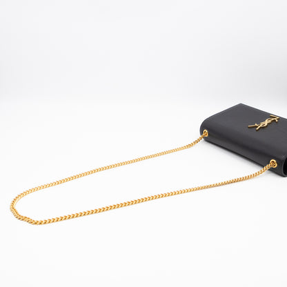 Kate Medium Black Grained Leather Gold