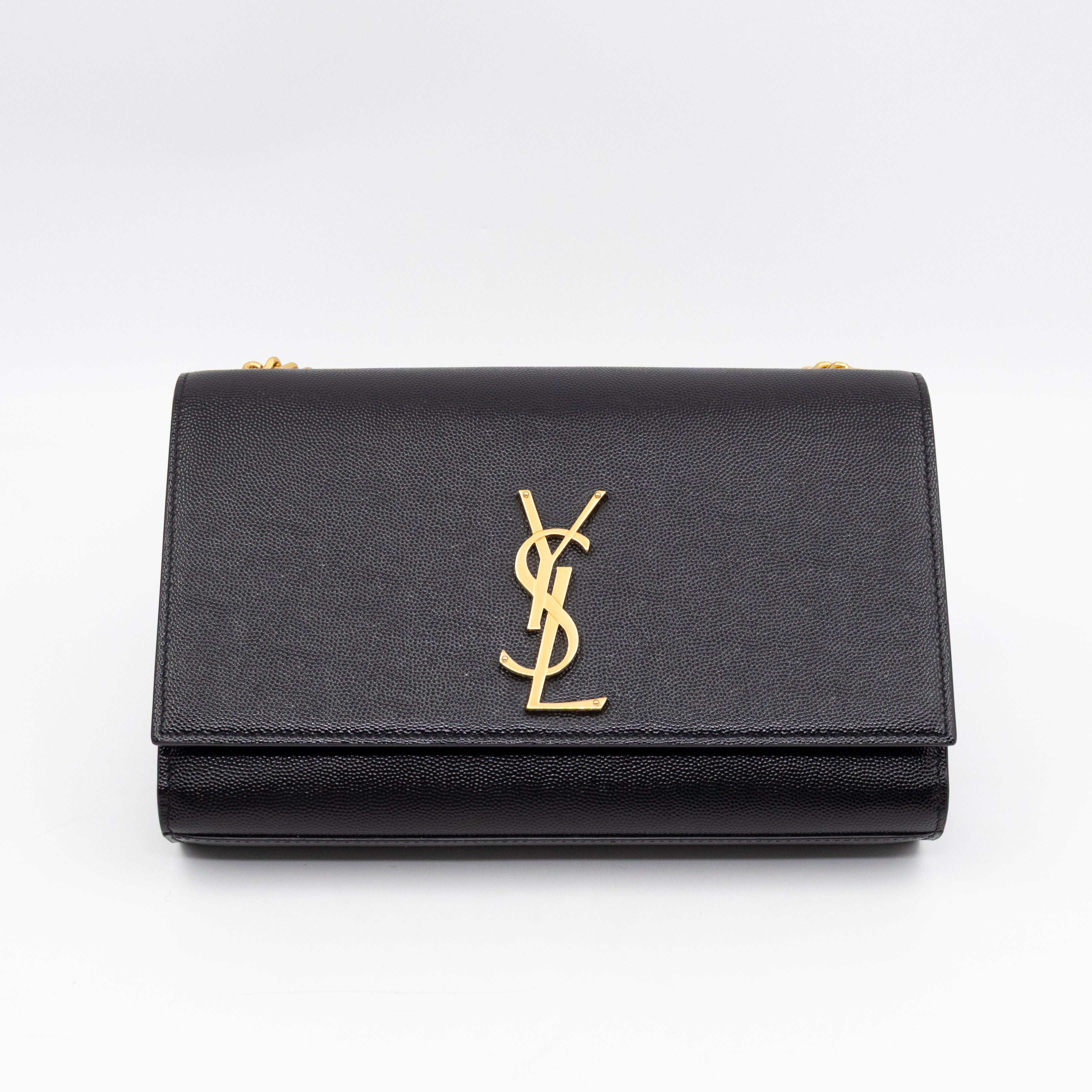 Kate Medium Black Grained Leather Gold