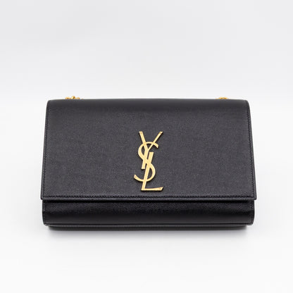 Kate Medium Black Grained Leather Gold