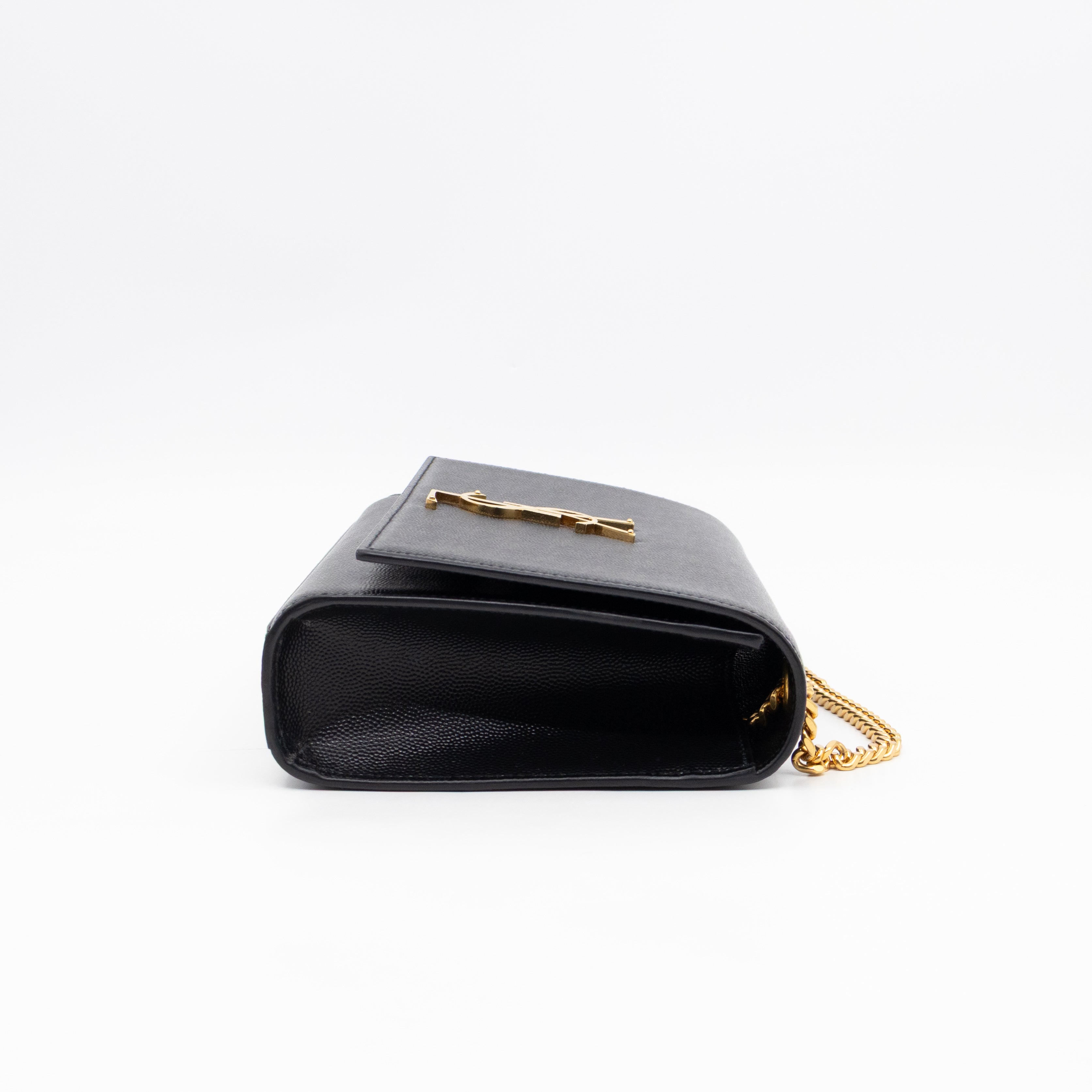 Kate Medium Black Grained Leather Gold