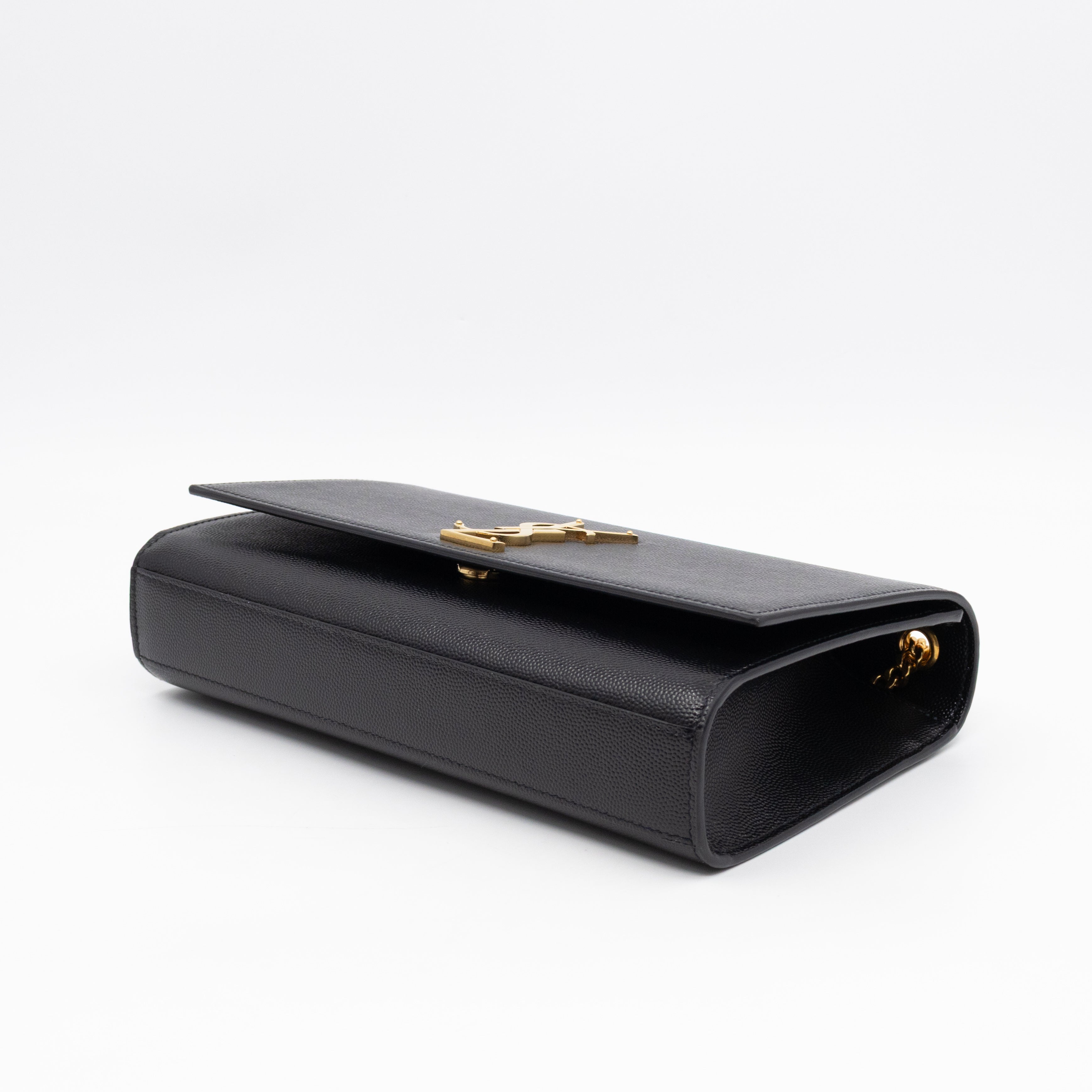 Kate Medium Black Grained Leather Gold