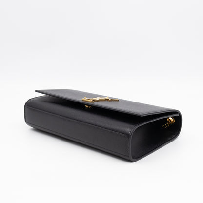 Kate Medium Black Grained Leather Gold