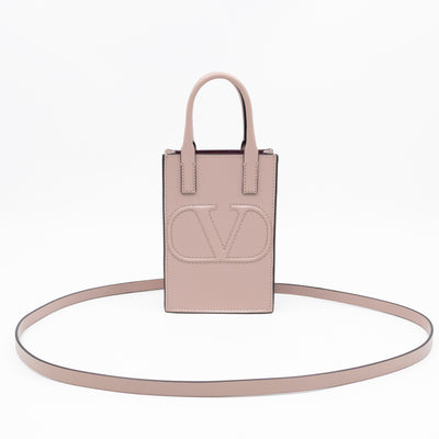 Mini VLogo Walk Tote Poudre Calfskin Leather