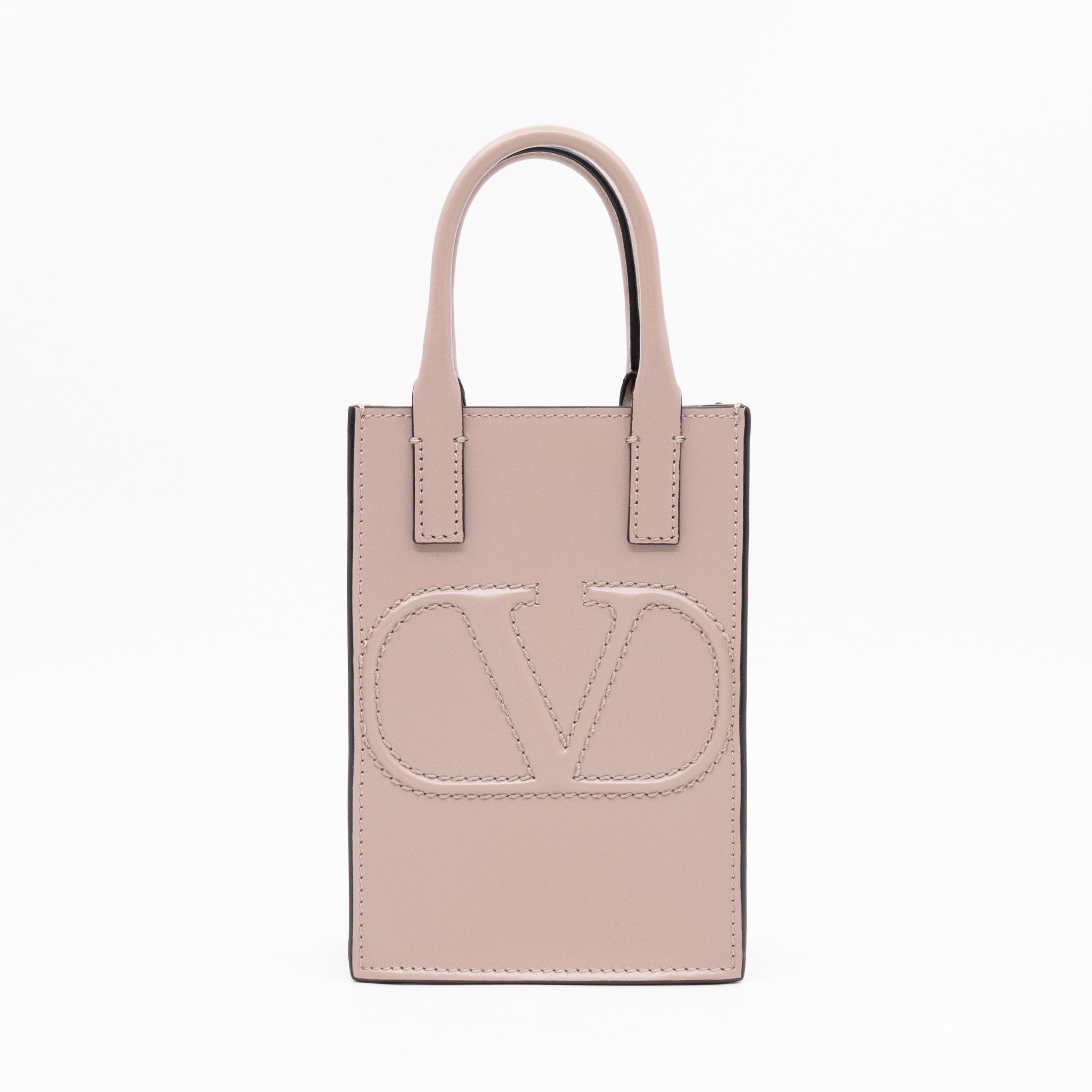 Mini VLogo Walk Tote Poudre Calfskin Leather