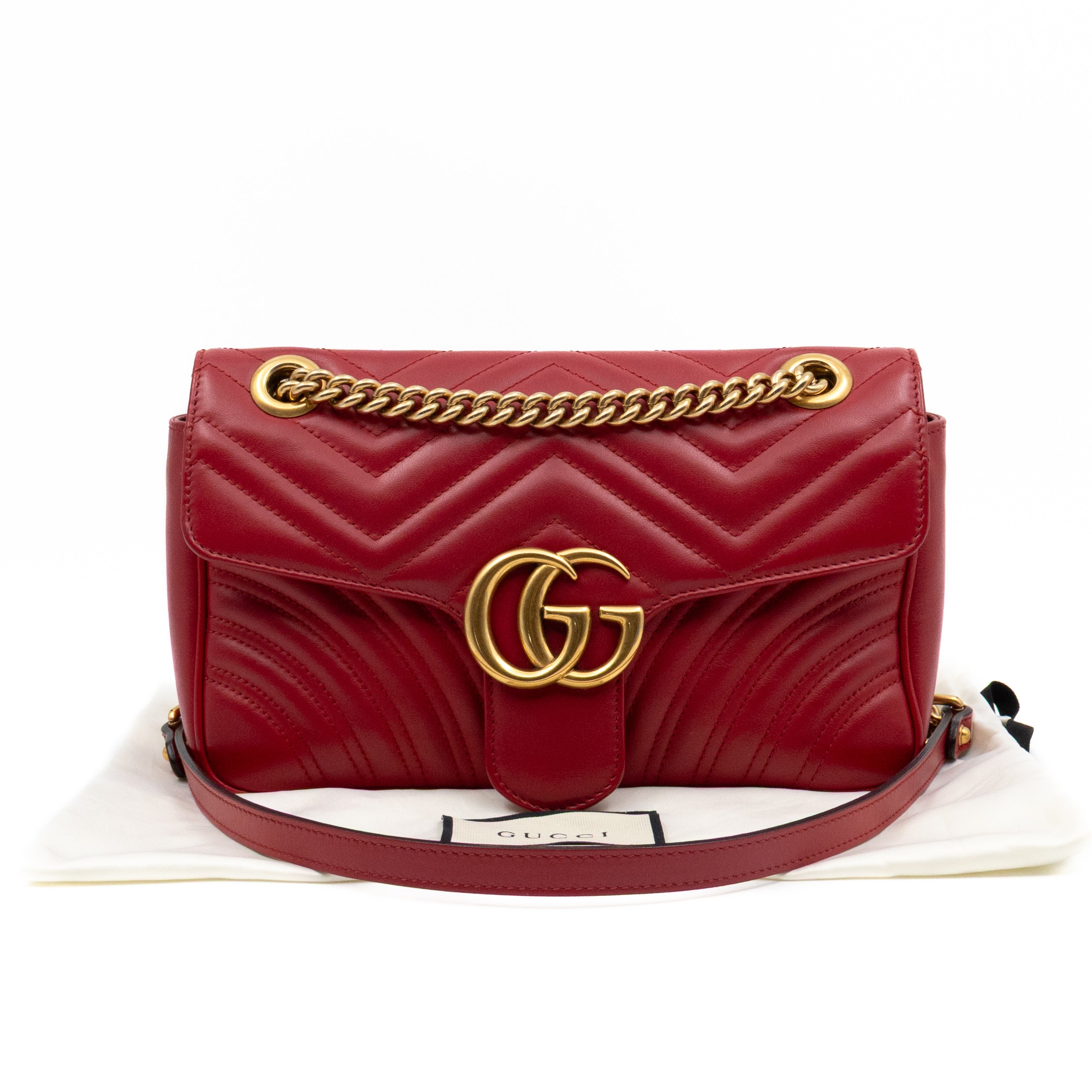 GG Marmont Medium Flap Bag Red Matelasse Leather