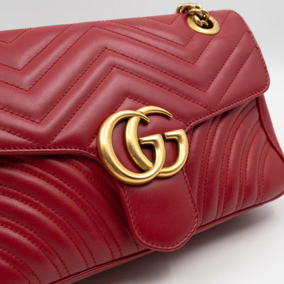 GG Marmont Medium Flap Bag Red Matelasse Leather