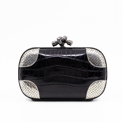 Knot Clutch Black Alligator Leather & Silver