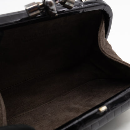 Knot Clutch Black Alligator Leather & Silver