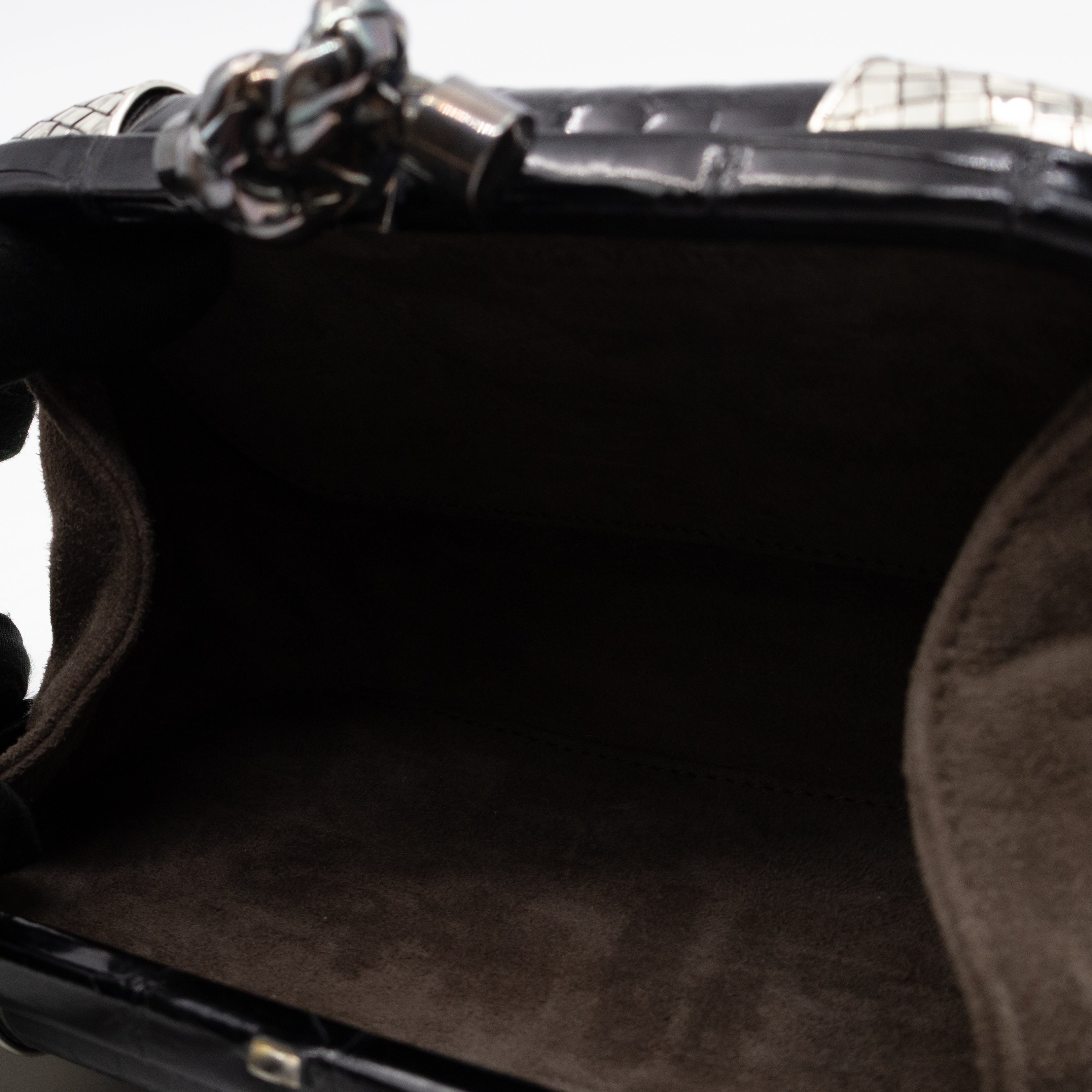 Knot Clutch Black Alligator Leather & Silver