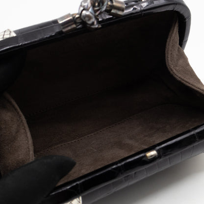 Knot Clutch Black Alligator Leather & Silver