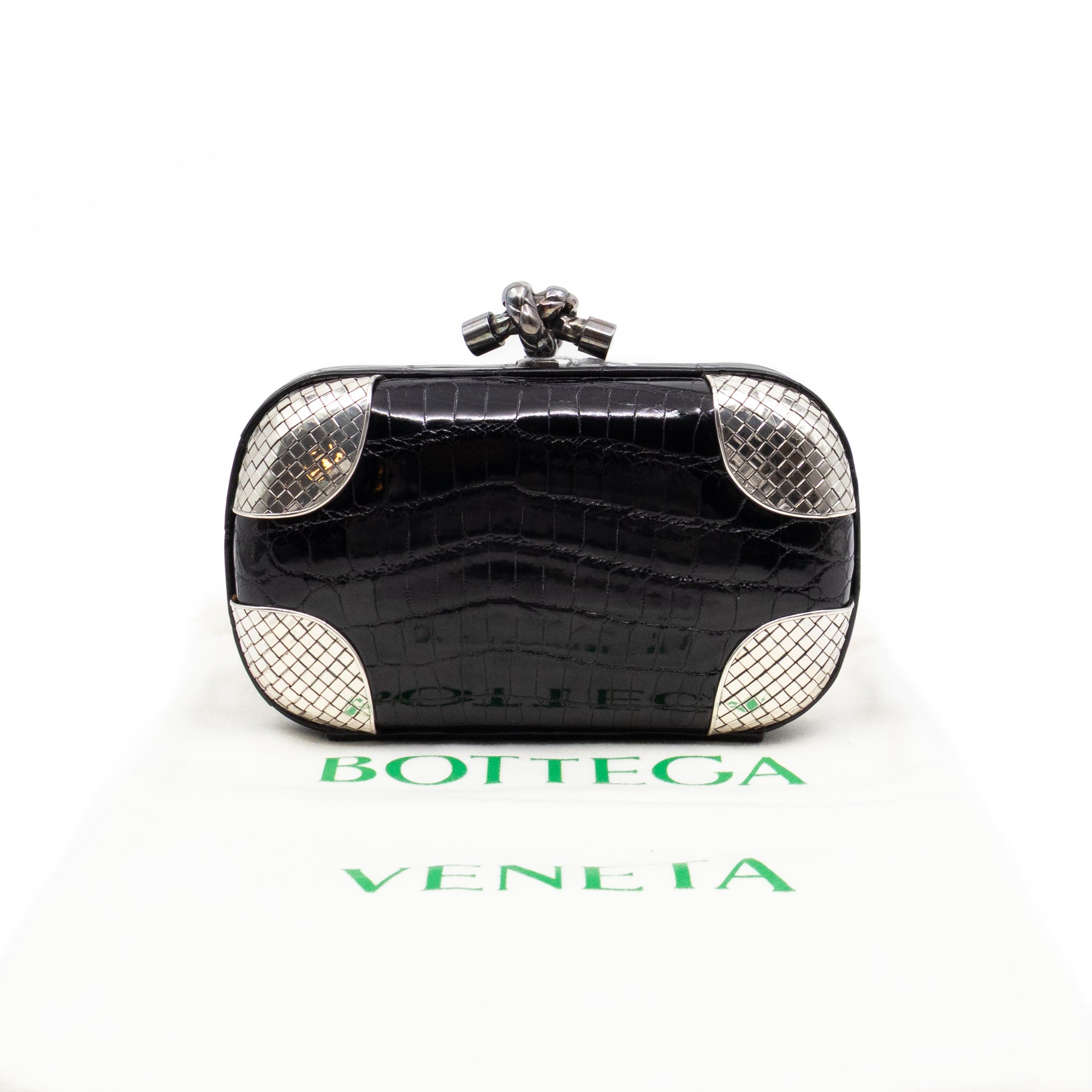 Knot Clutch Black Alligator Leather & Silver