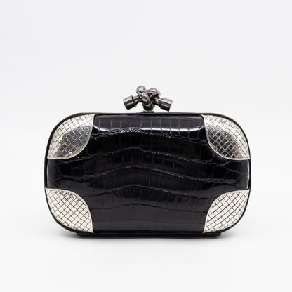 Knot Clutch Black Alligator Leather & Silver
