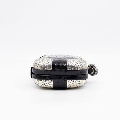 Knot Clutch Black Alligator Leather & Silver