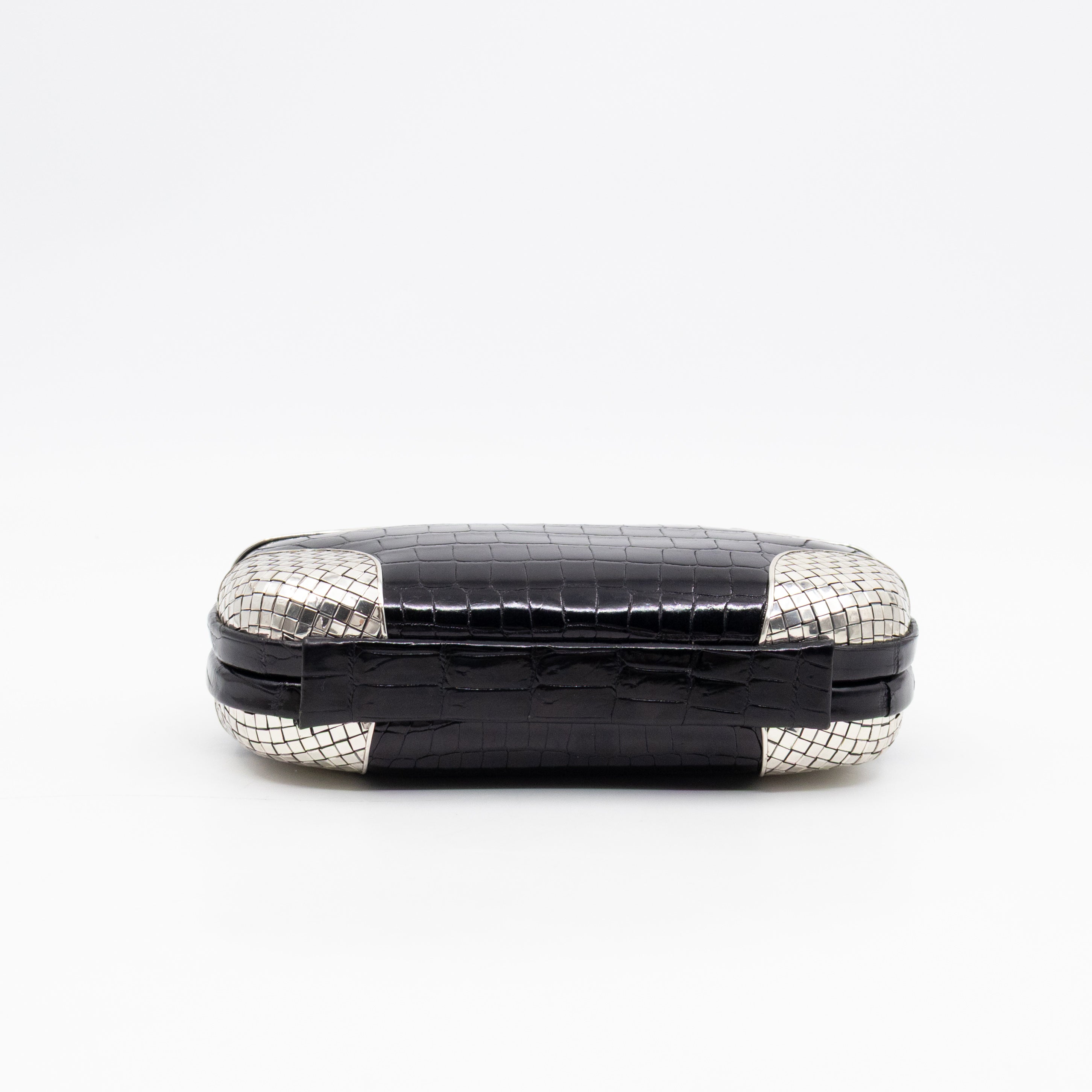 Knot Clutch Black Alligator Leather & Silver