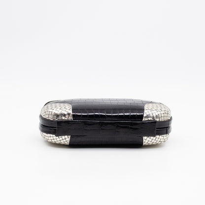 Knot Clutch Black Alligator Leather & Silver