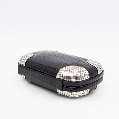 Knot Clutch Black Alligator Leather & Silver