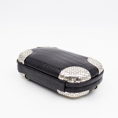 Knot Clutch Black Alligator Leather & Silver