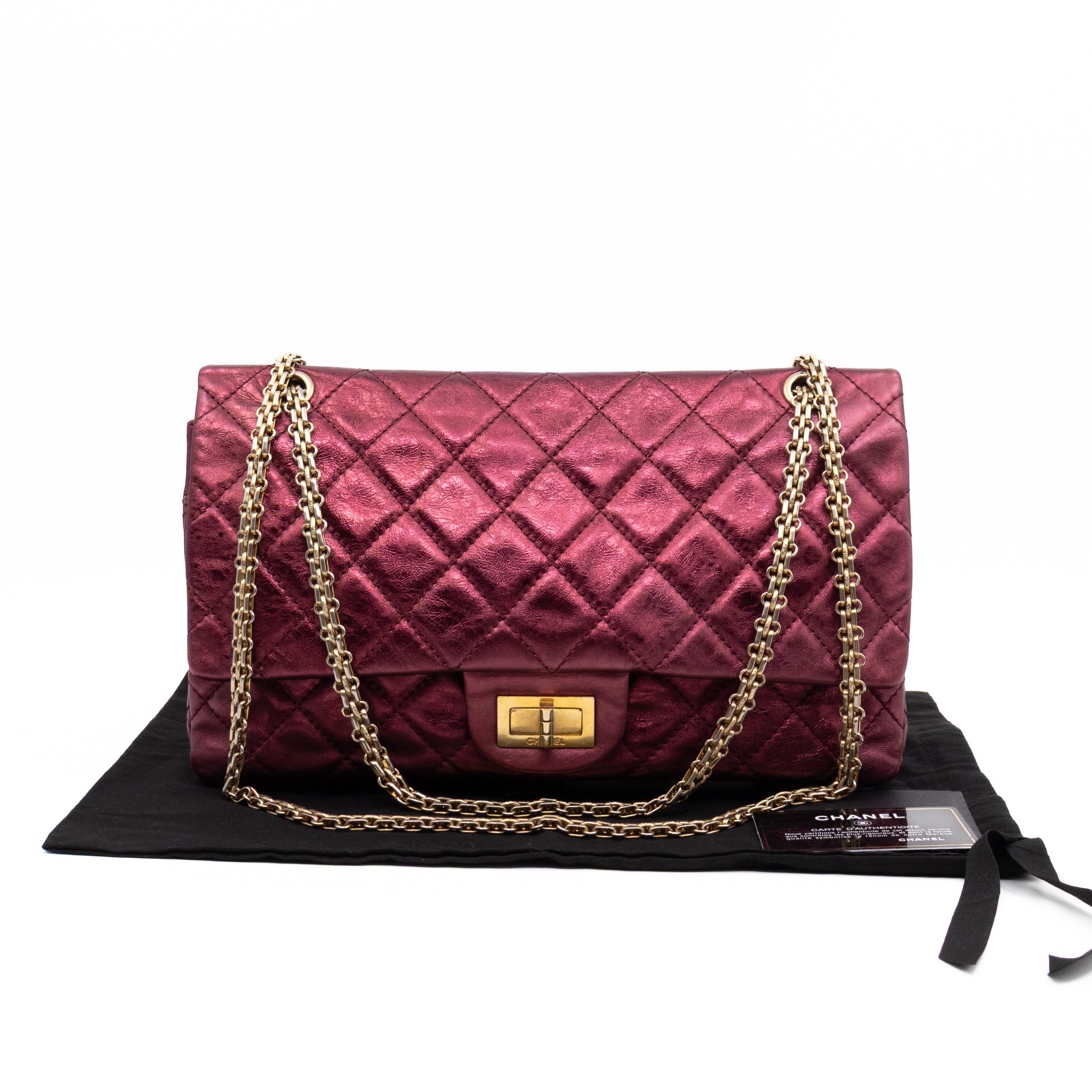 2.55 Reissue 227 Double Flap Bag Burgundy Metallic Leather