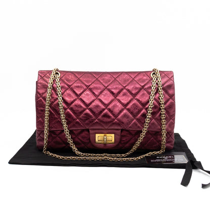 2.55 Reissue 227 Double Flap Bag Burgundy Metallic Leather