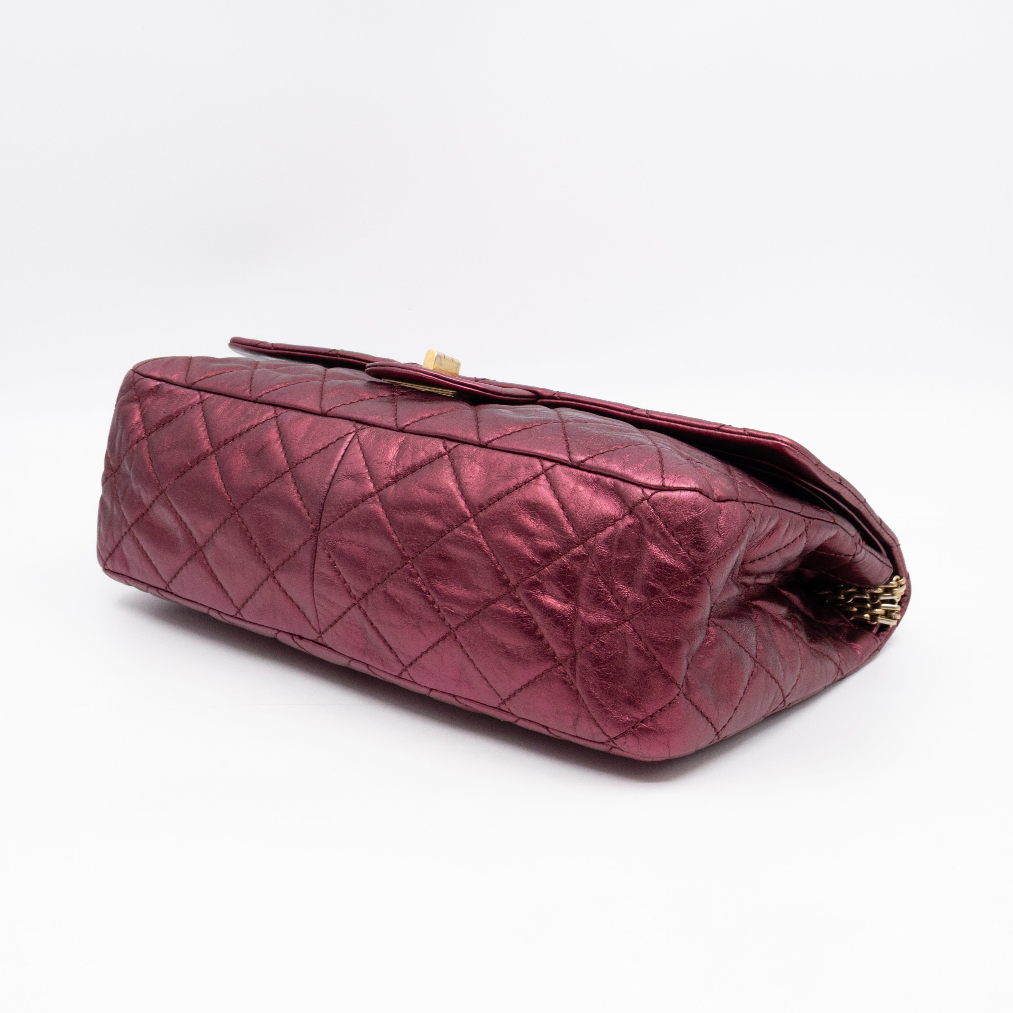 2.55 Reissue 227 Double Flap Bag Burgundy Metallic Leather