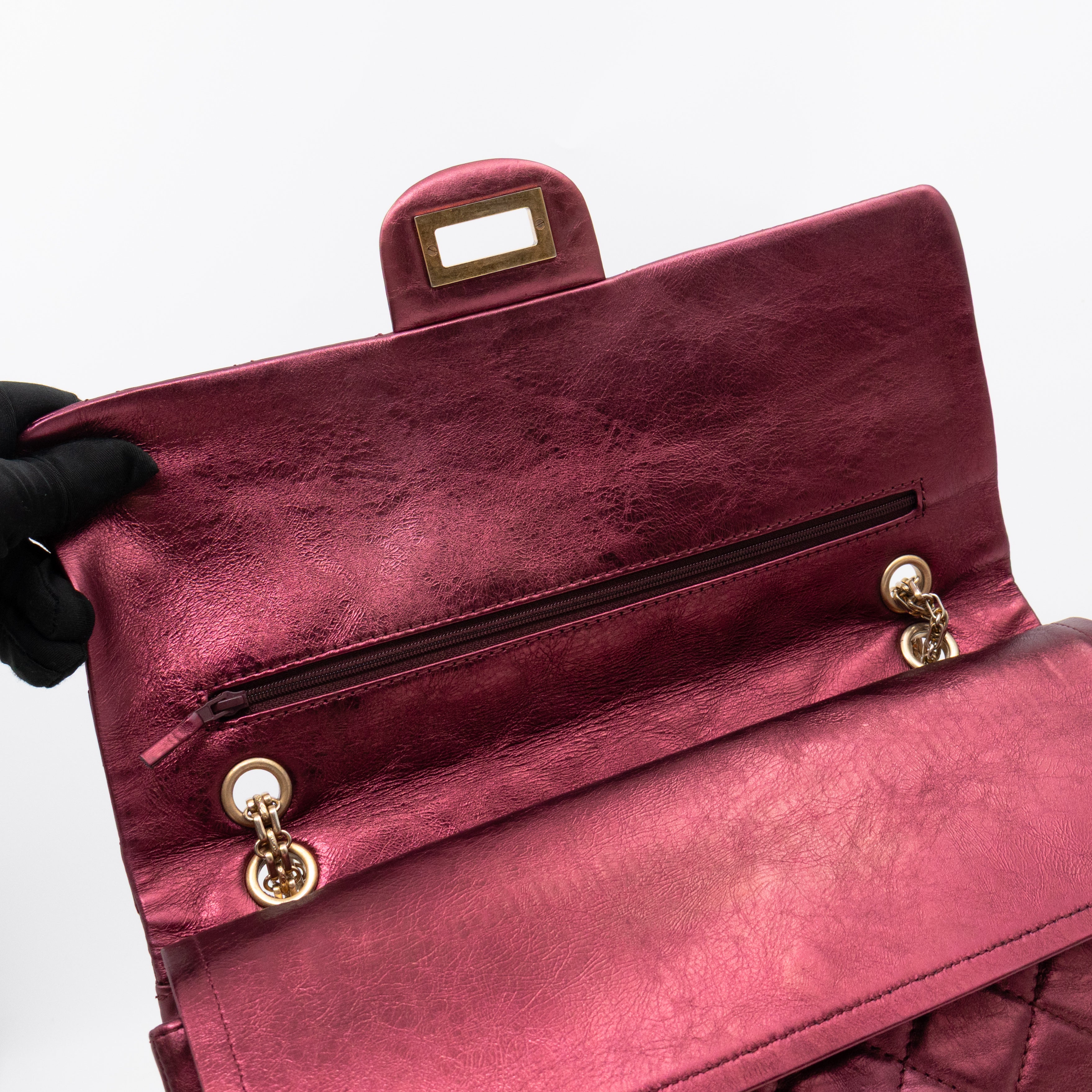 2.55 Reissue 227 Double Flap Bag Burgundy Metallic Leather