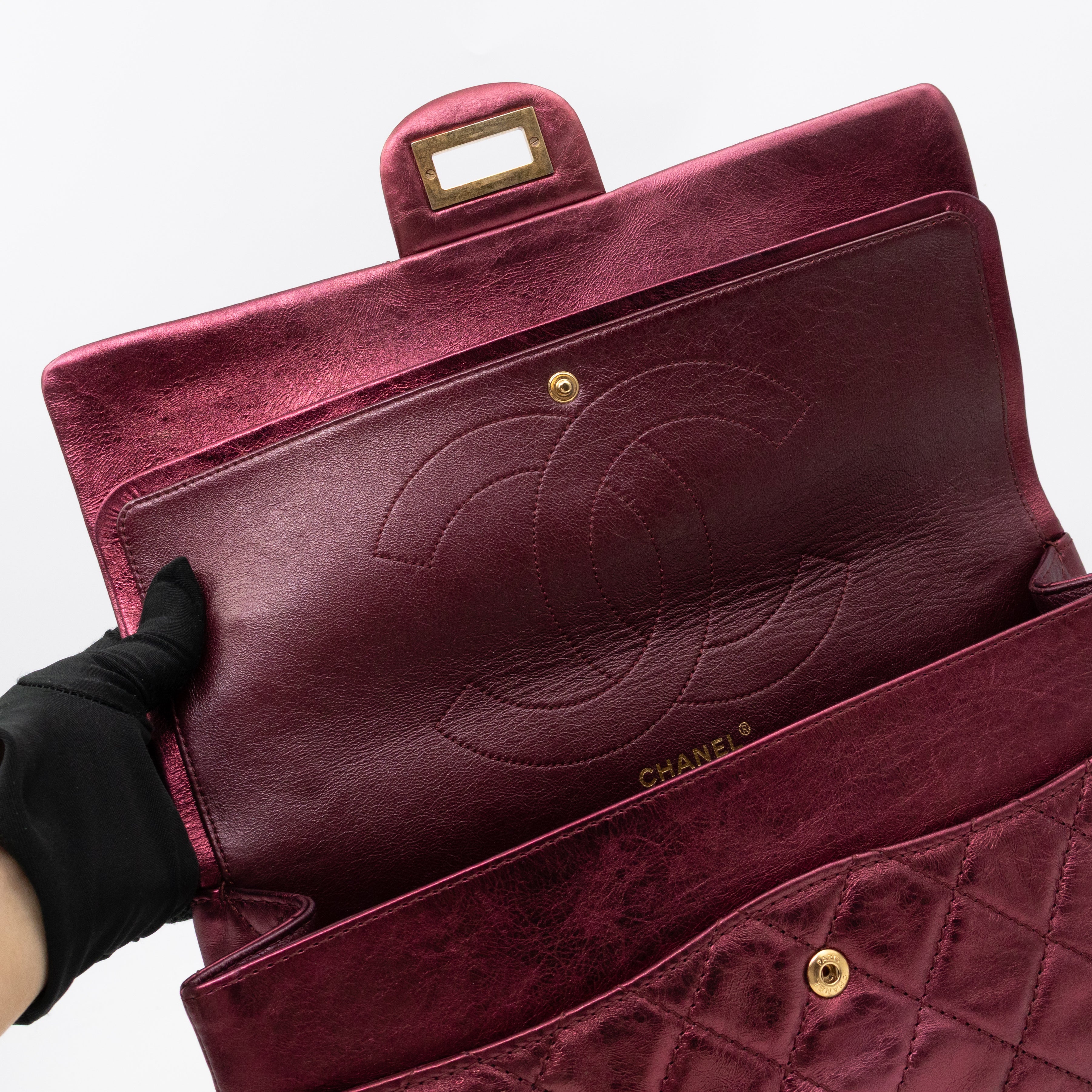 2.55 Reissue 227 Double Flap Bag Burgundy Metallic Leather
