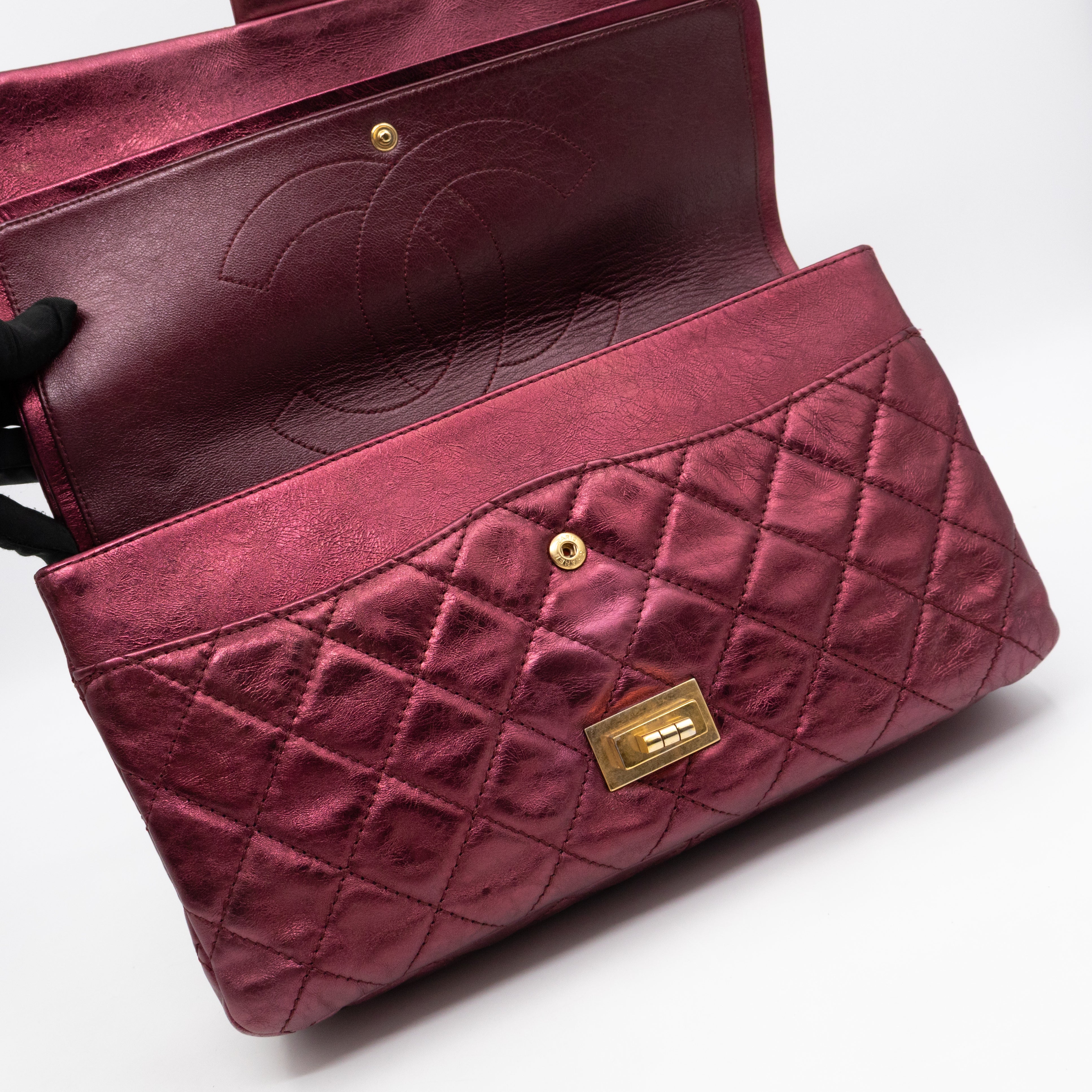 2.55 Reissue 227 Double Flap Bag Burgundy Metallic Leather