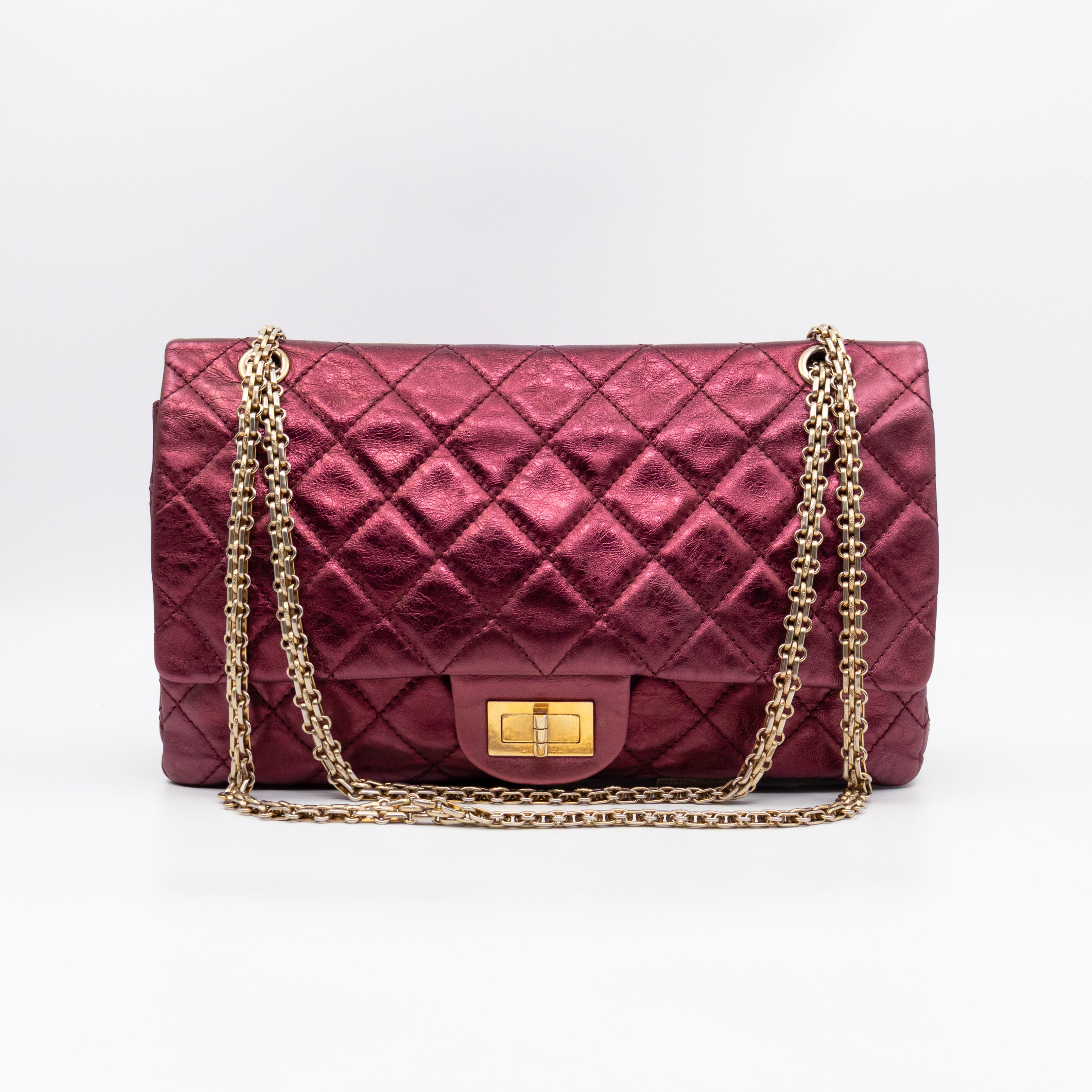 2.55 Reissue 227 Double Flap Bag Burgundy Metallic Leather