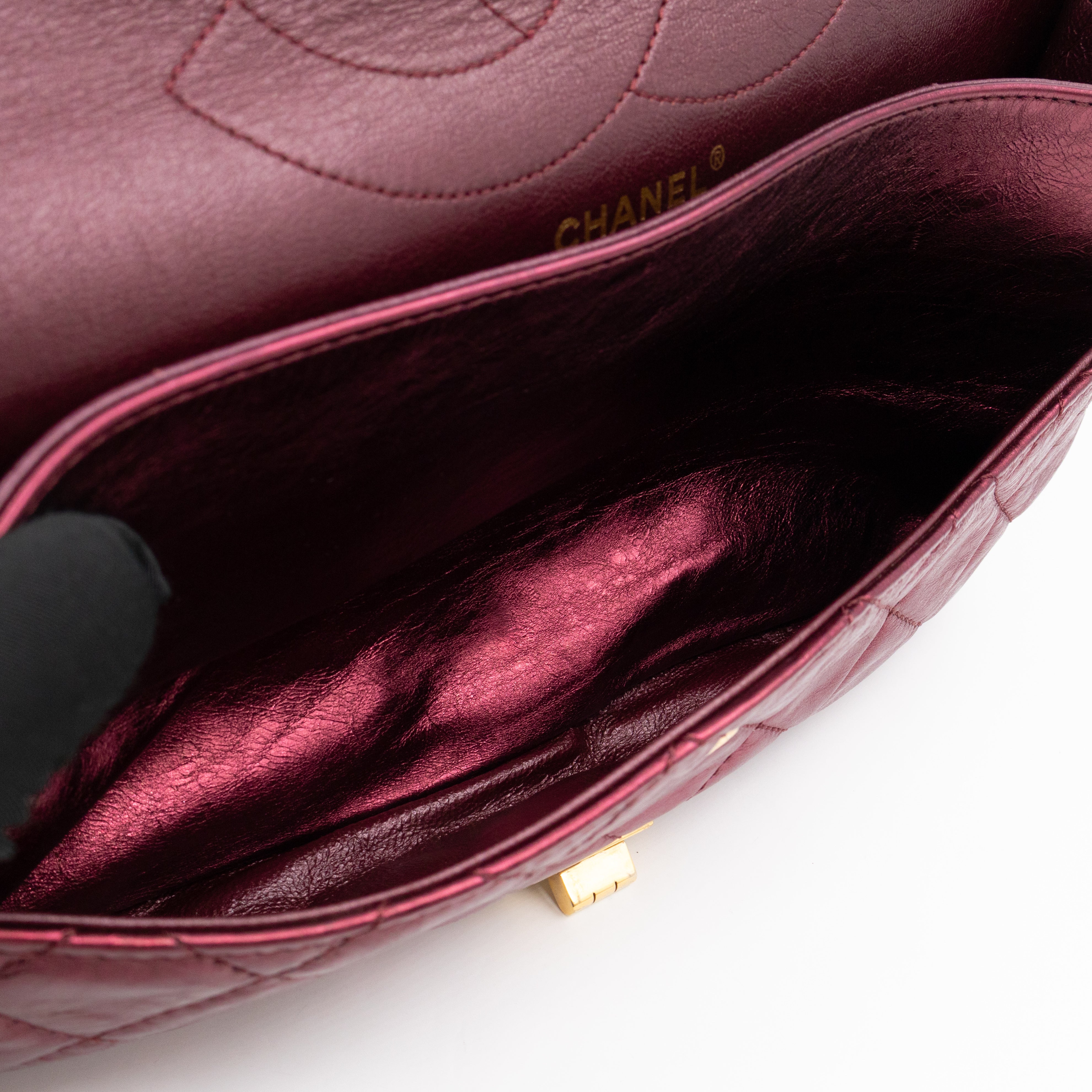 2.55 Reissue 227 Double Flap Bag Burgundy Metallic Leather
