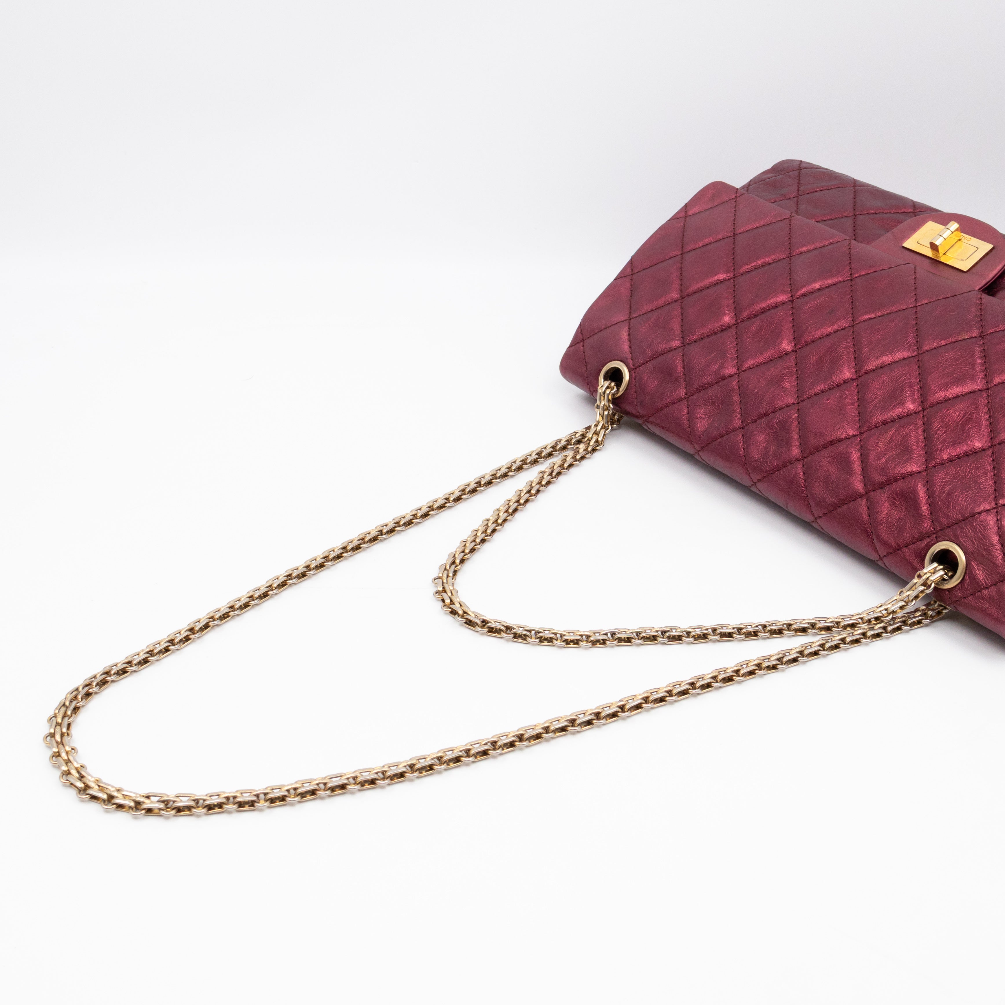 2.55 Reissue 227 Double Flap Bag Burgundy Metallic Leather