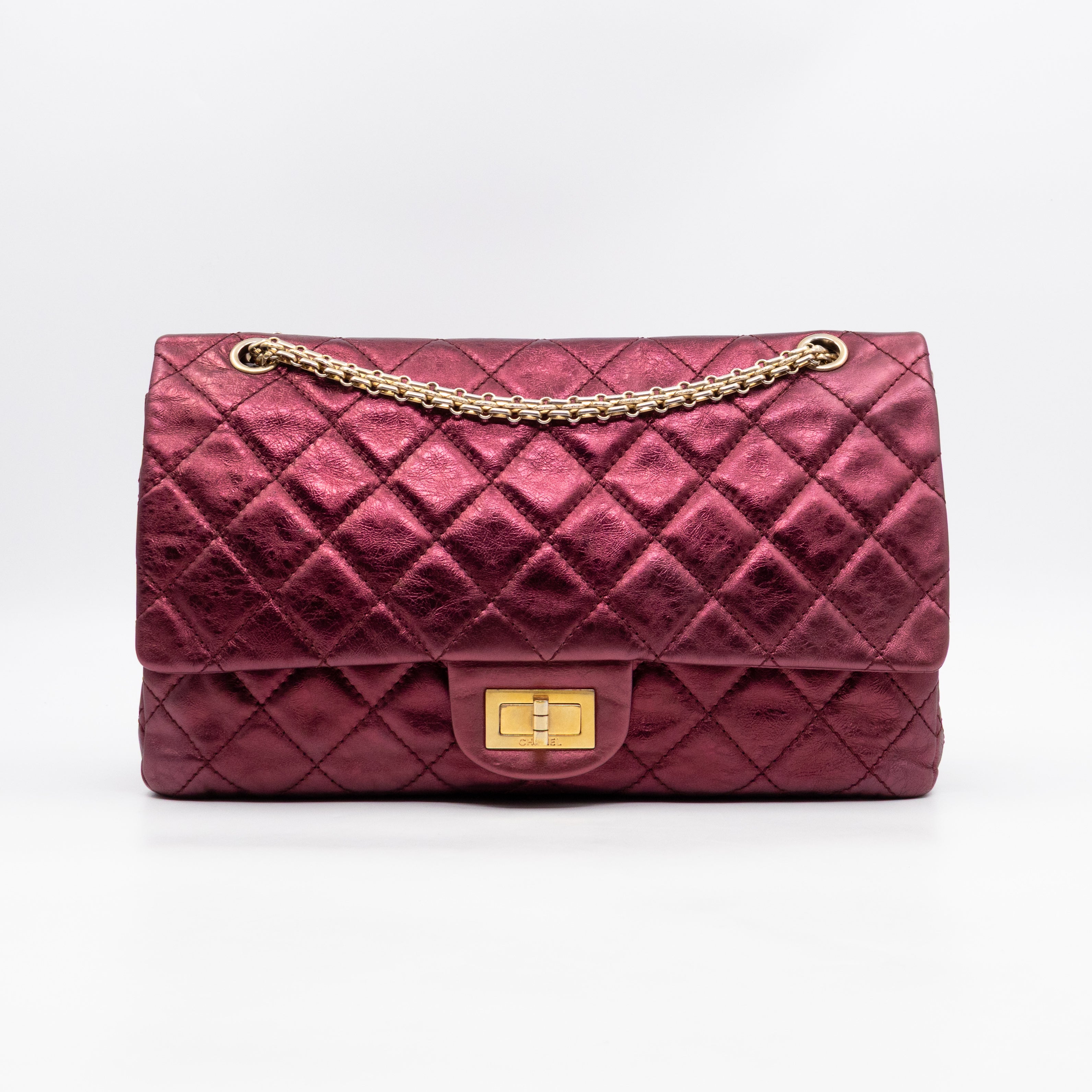 2.55 Reissue 227 Double Flap Bag Burgundy Metallic Leather