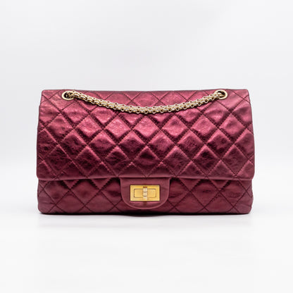 2.55 Reissue 227 Double Flap Bag Burgundy Metallic Leather