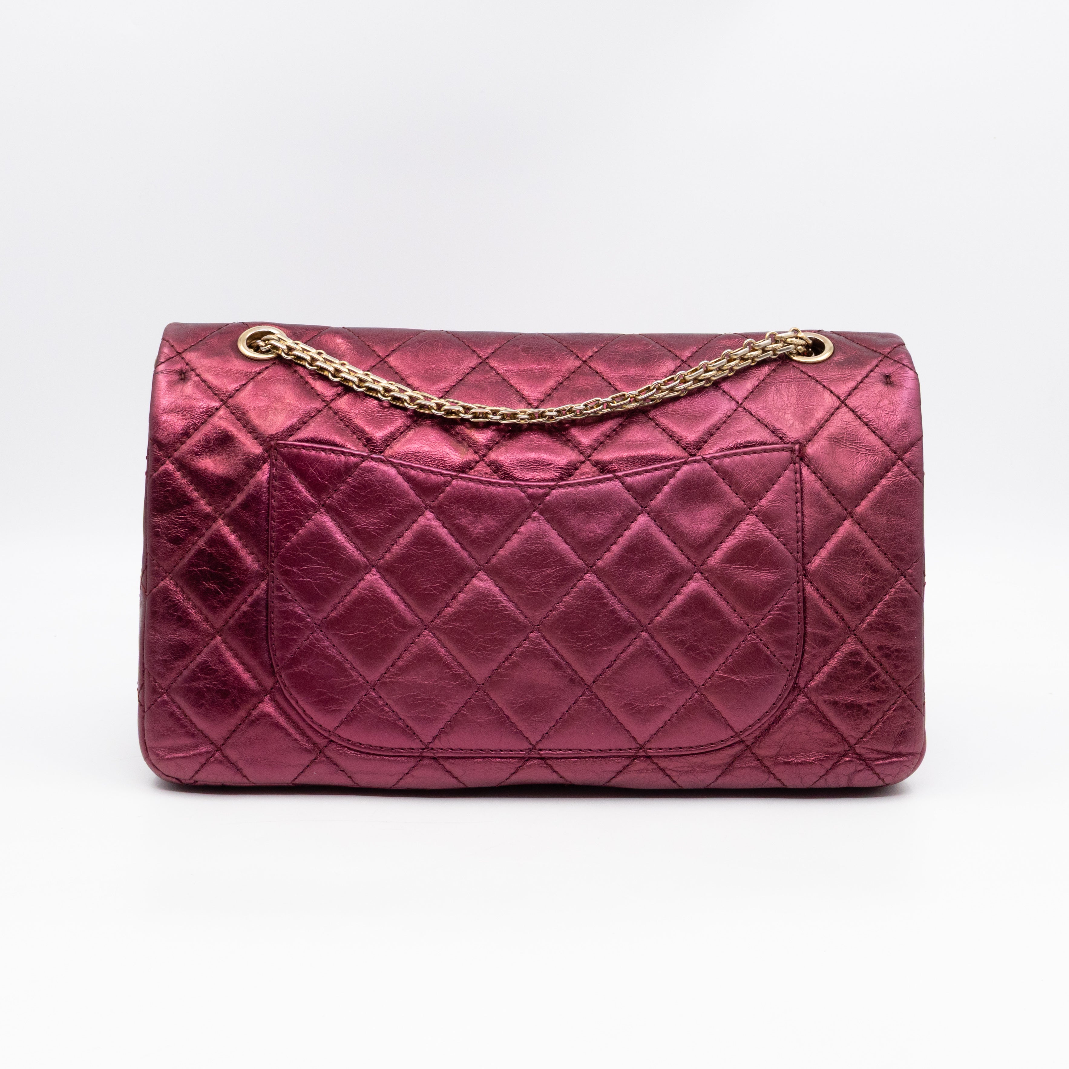 2.55 Reissue 227 Double Flap Bag Burgundy Metallic Leather