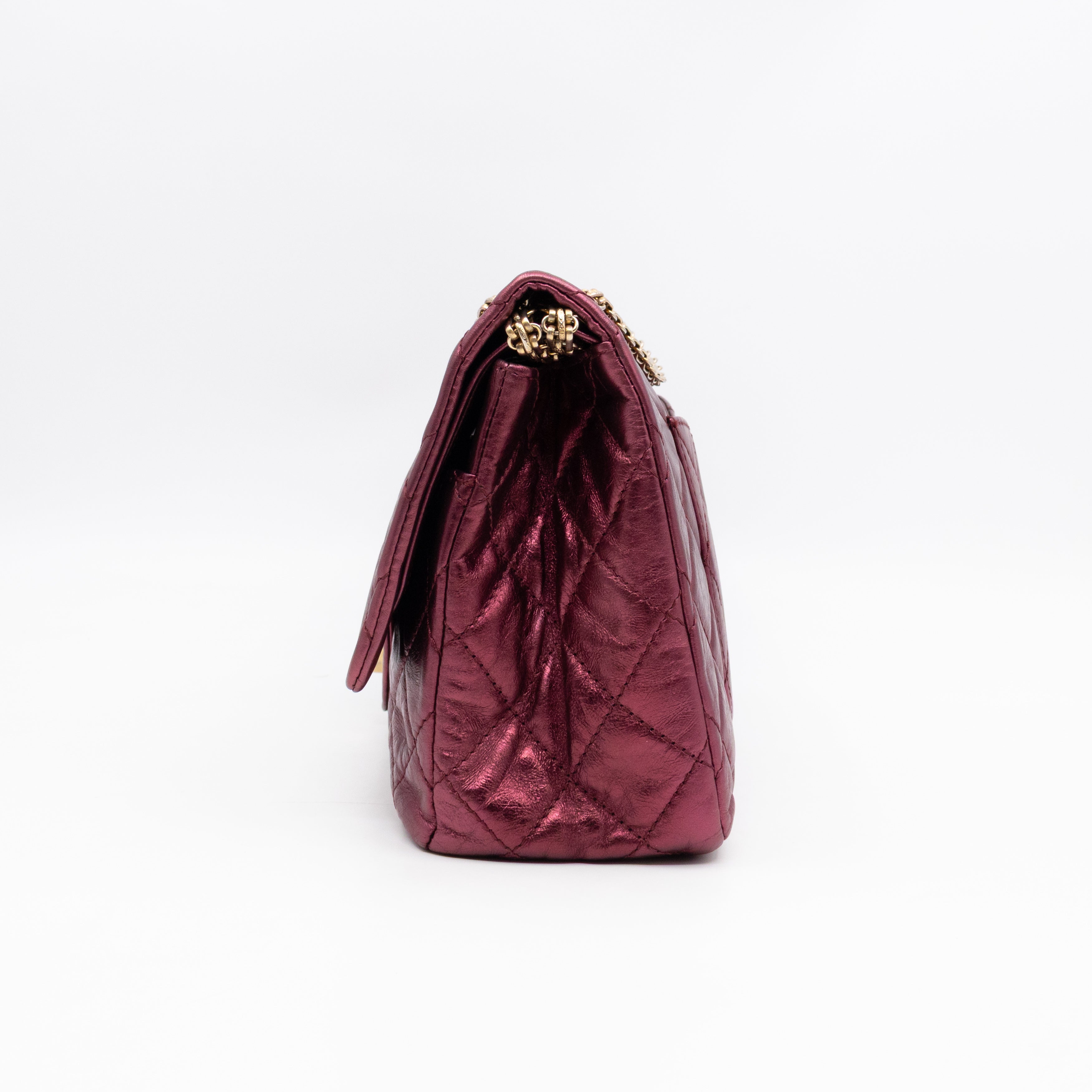 2.55 Reissue 227 Double Flap Bag Burgundy Metallic Leather