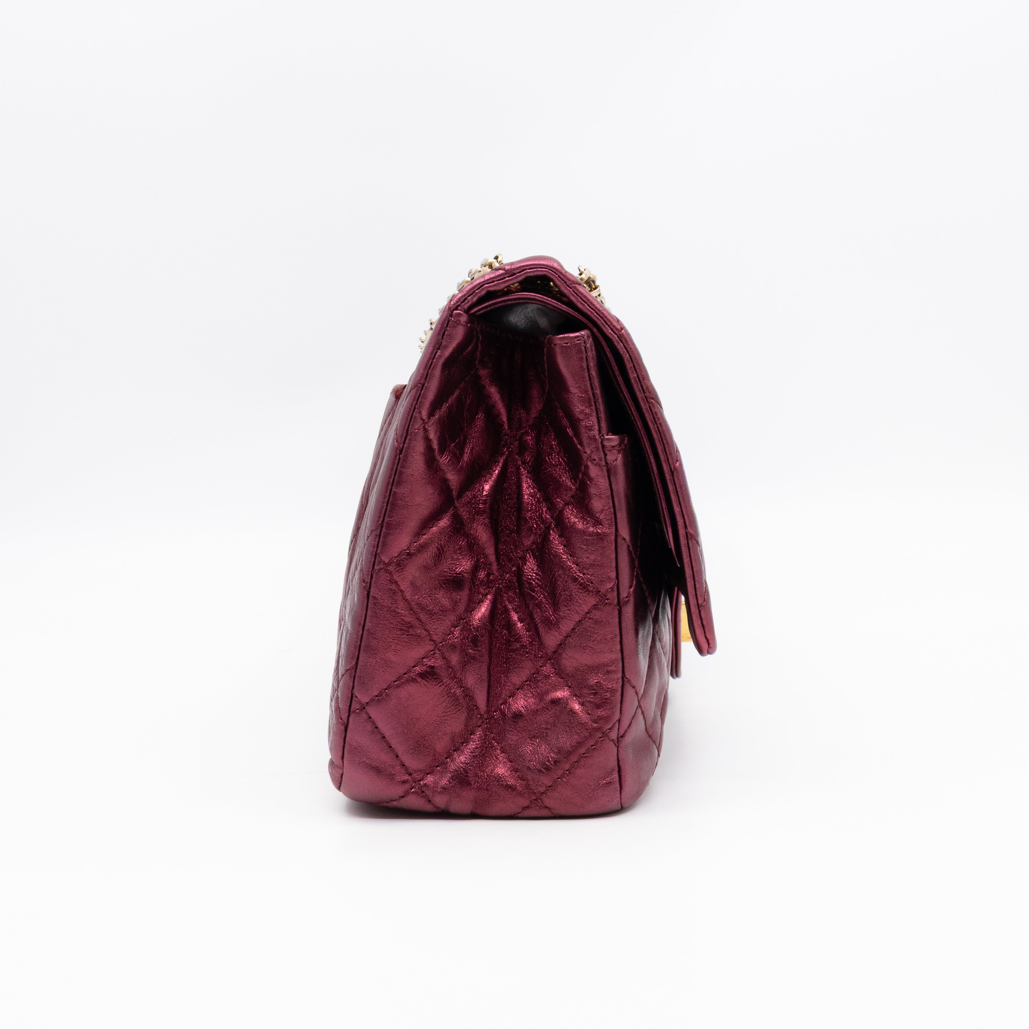 2.55 Reissue 227 Double Flap Bag Burgundy Metallic Leather