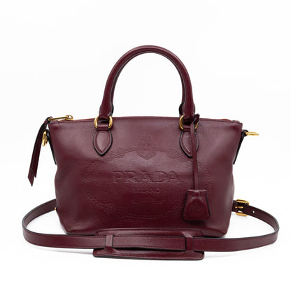 Canapa Two-way Tote Bag Burgundy Logo Embossed Leather