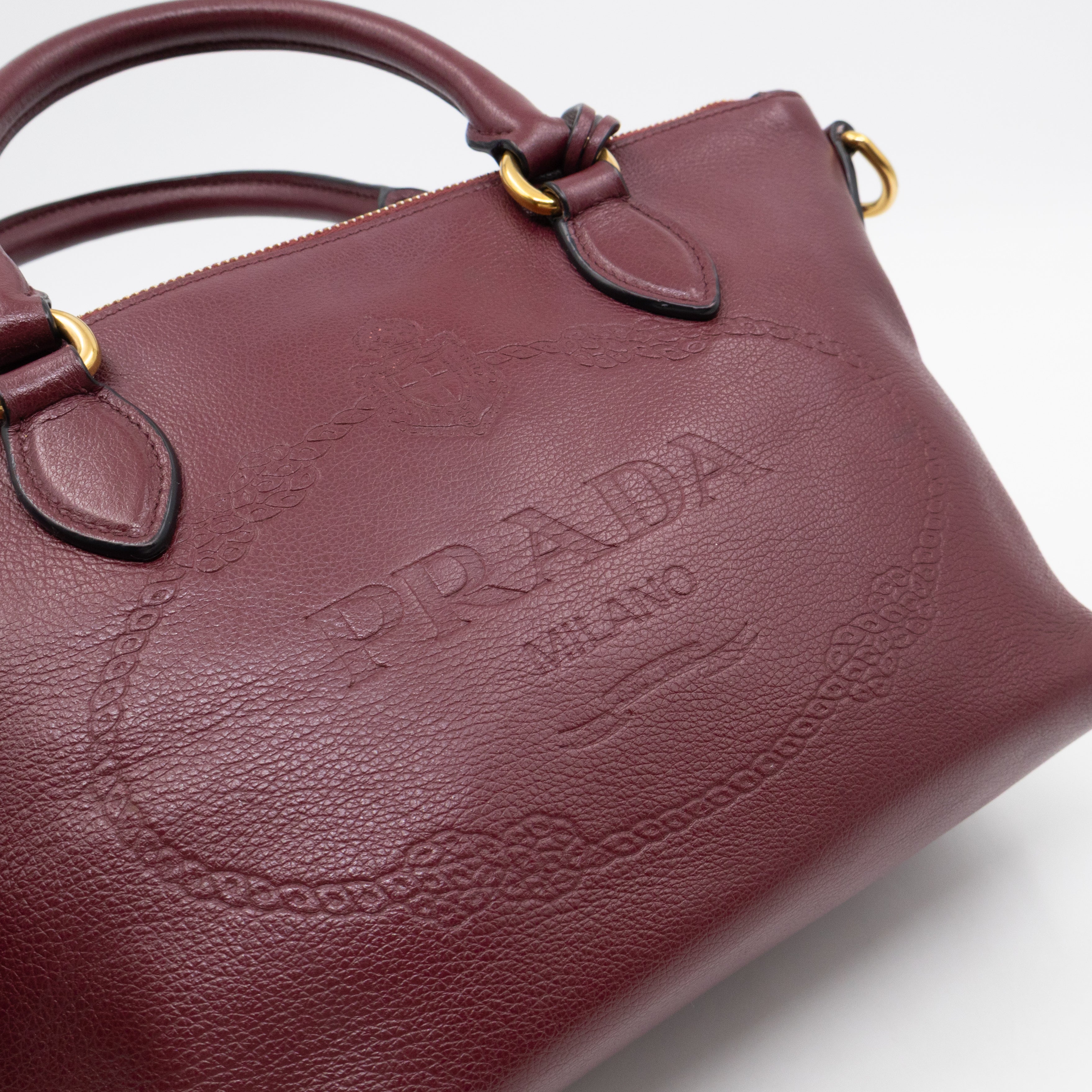 Canapa Two-way Tote Bag Burgundy Logo Embossed Leather