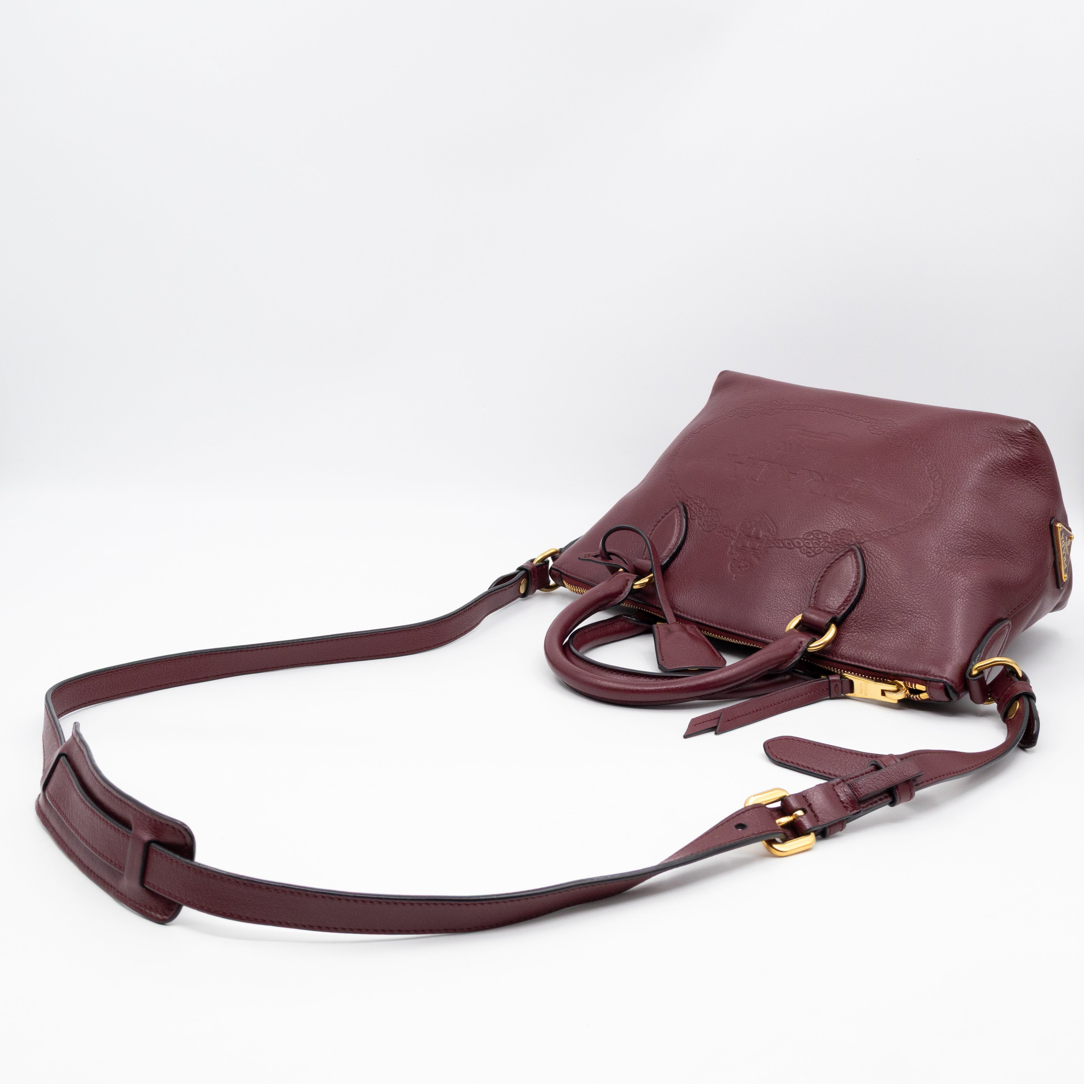 Canapa Two-way Tote Bag Burgundy Logo Embossed Leather