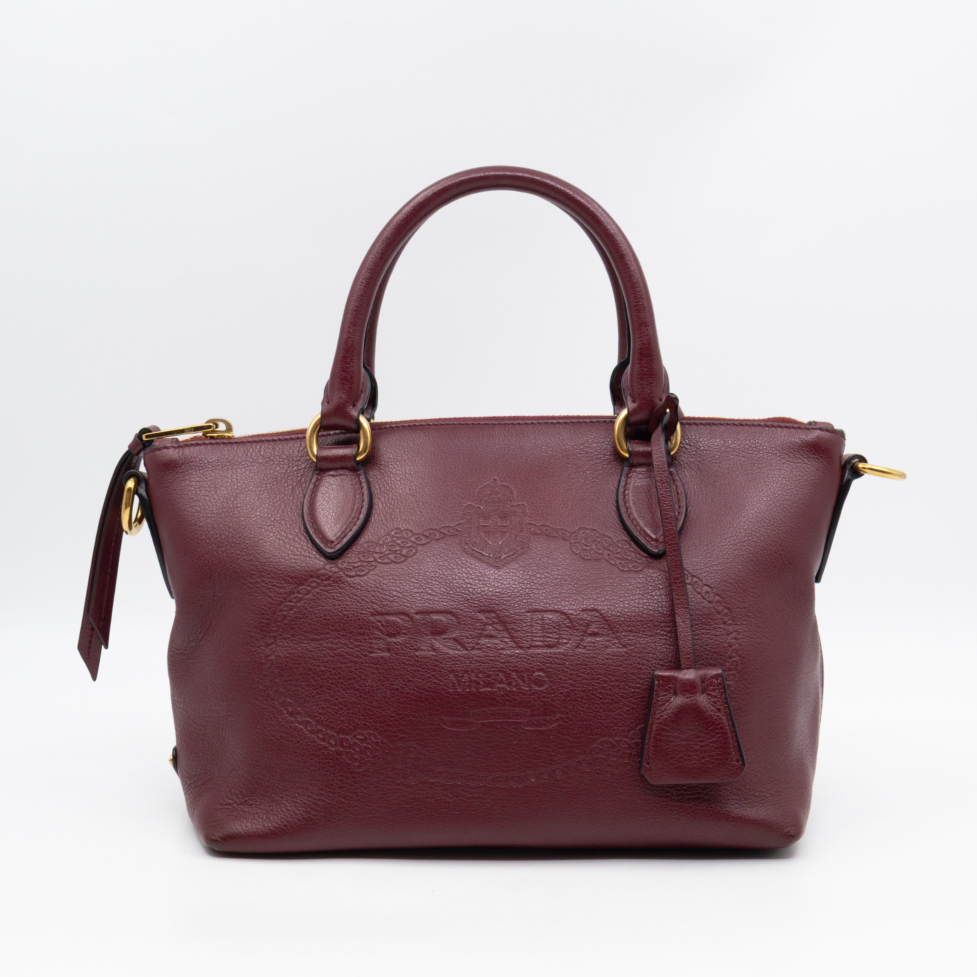 Canapa Two-way Tote Bag Burgundy Logo Embossed Leather