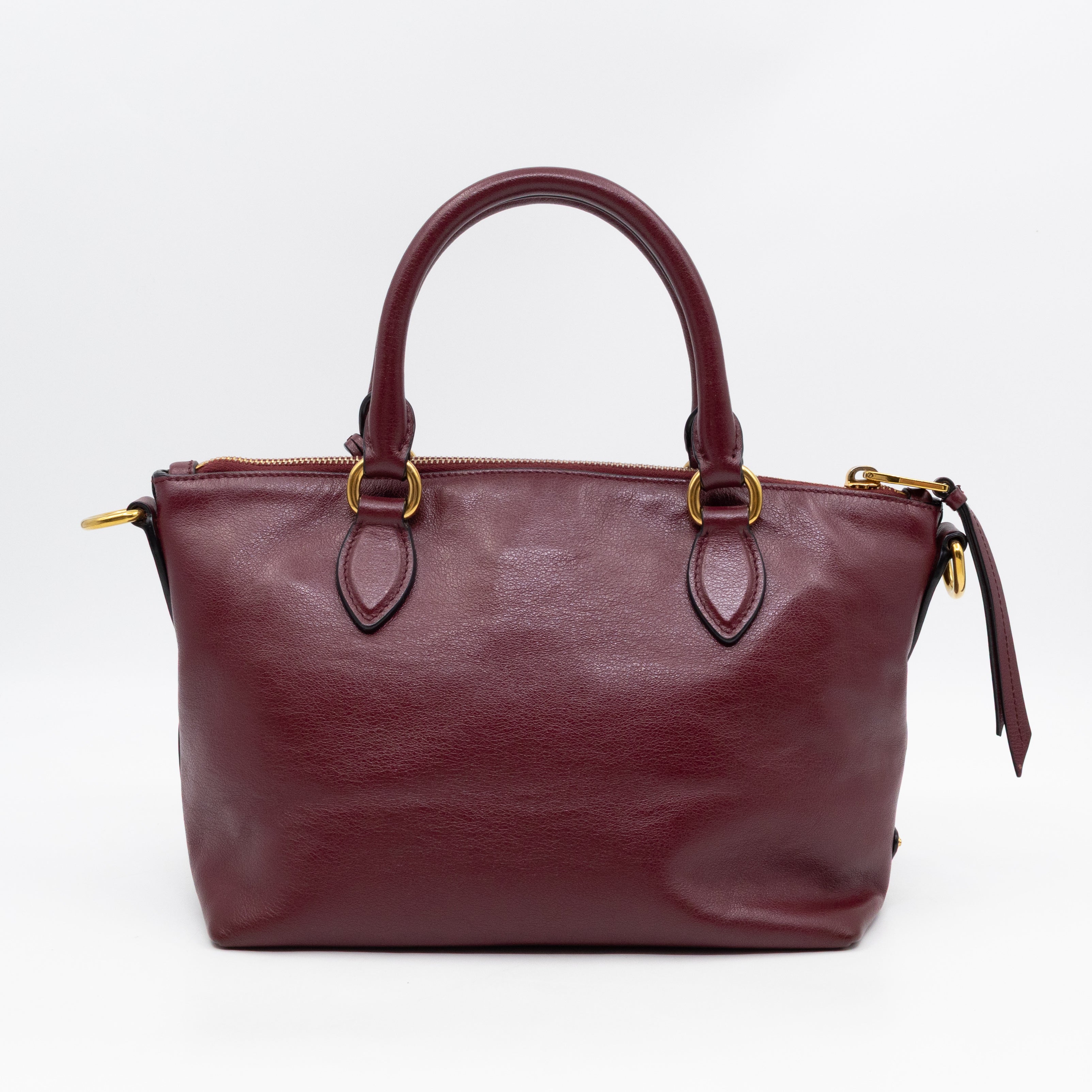 Canapa Two-way Tote Bag Burgundy Logo Embossed Leather