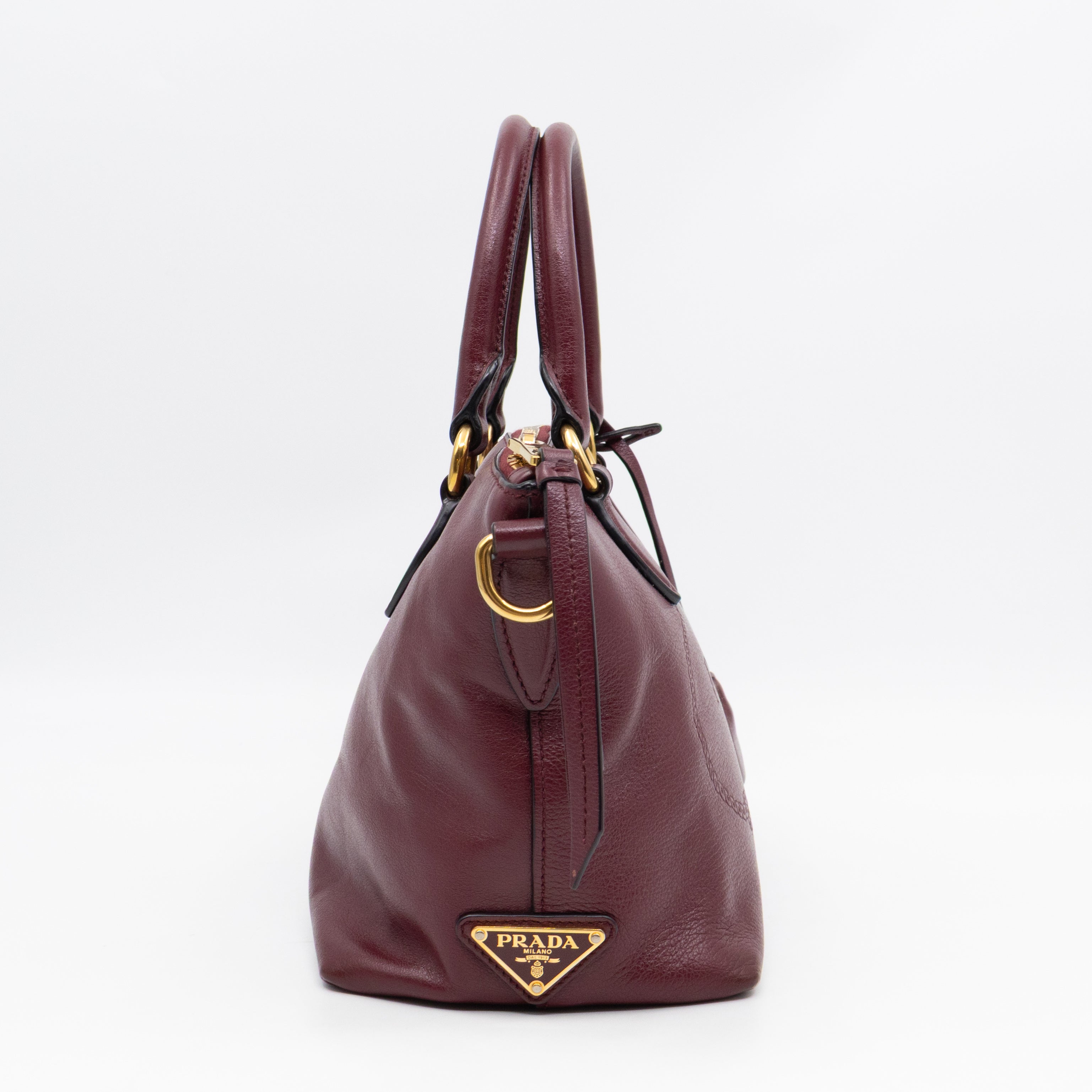Canapa Two-way Tote Bag Burgundy Logo Embossed Leather