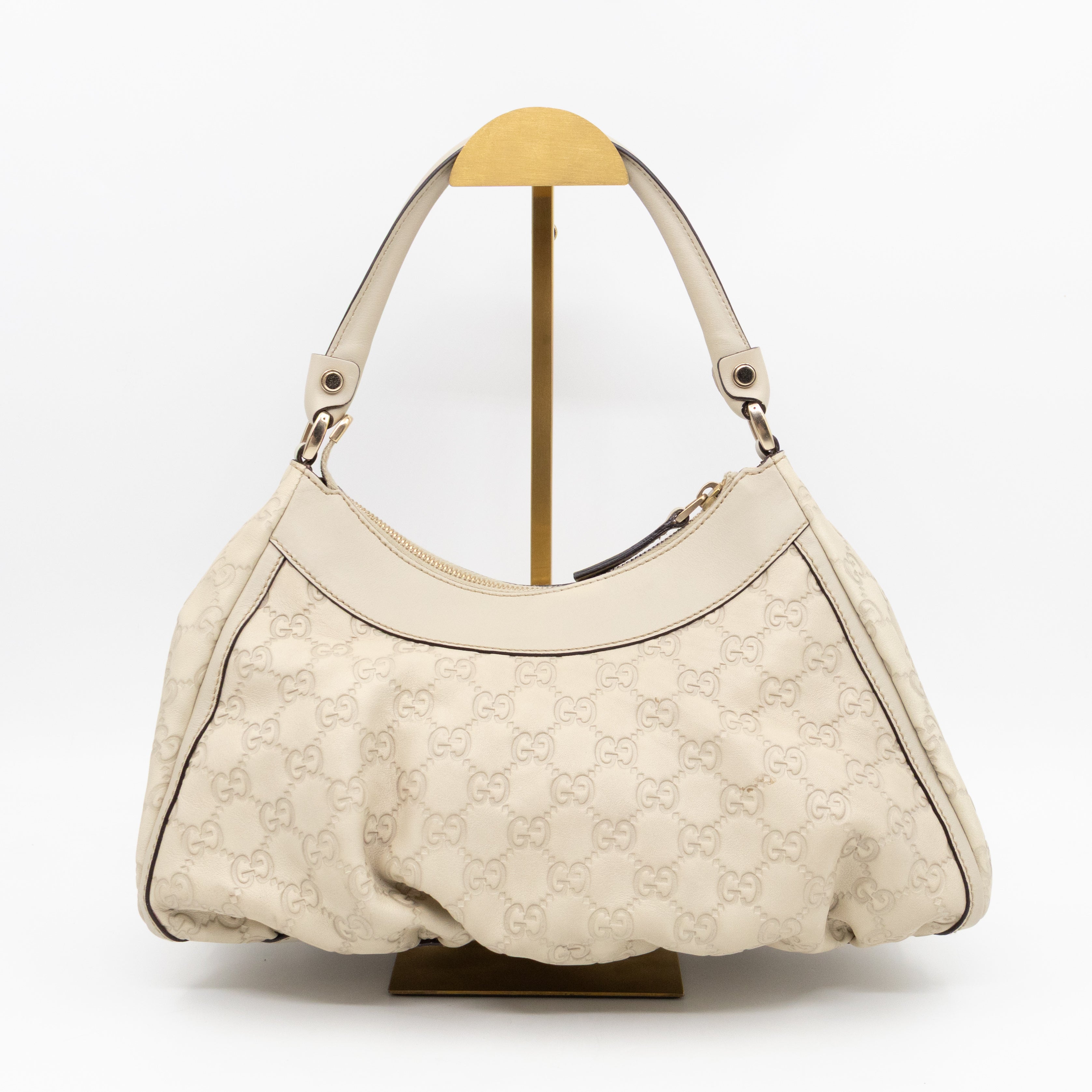 Abbey D-Ring Shoulder Bag Beige Guccissima Leather