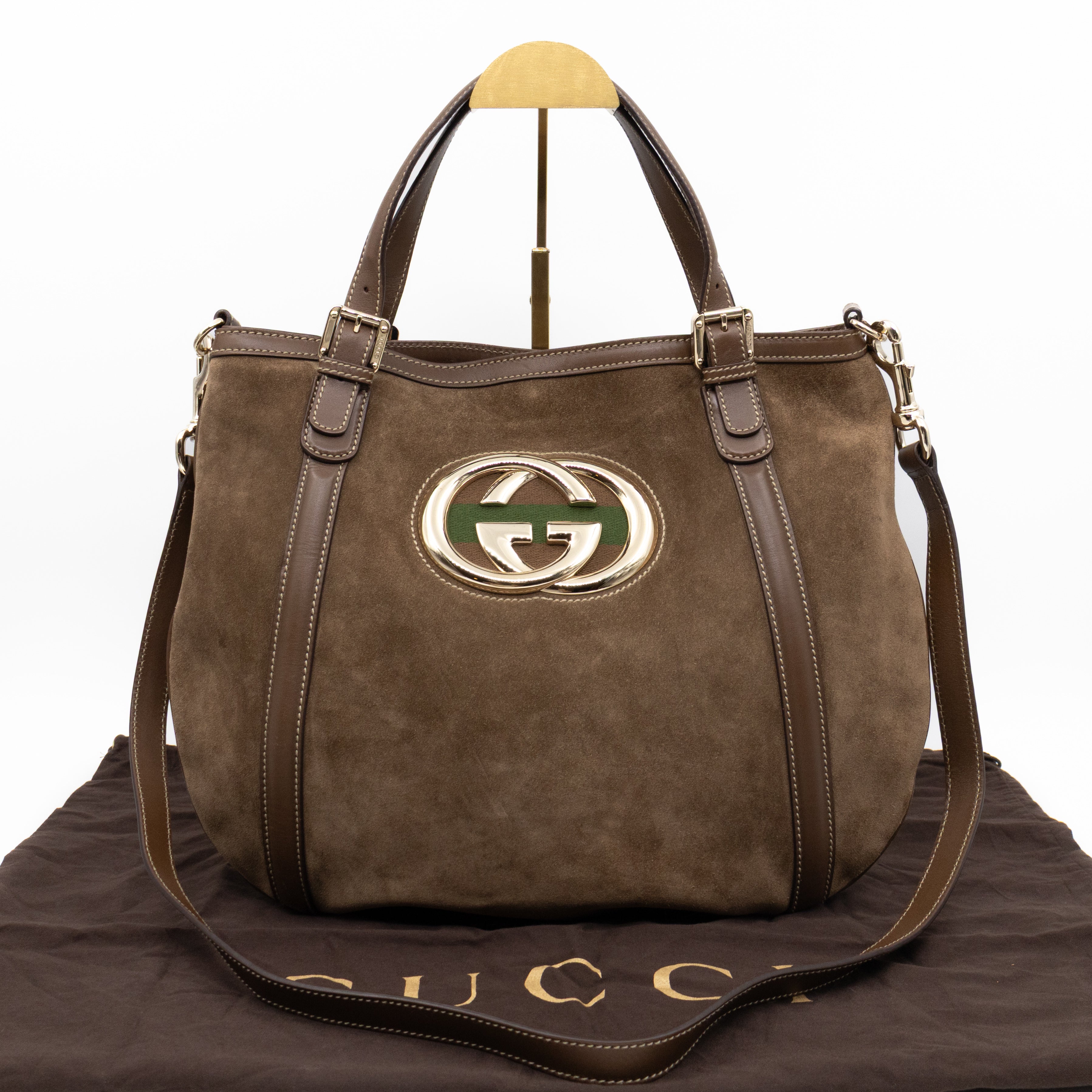 Interlocking G Britt Hobo Bag Brown Suede Leather