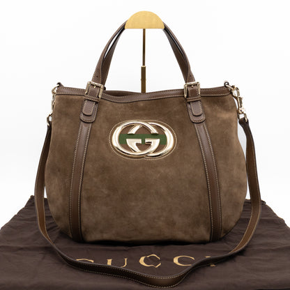 Interlocking G Britt Hobo Bag Brown Suede Leather