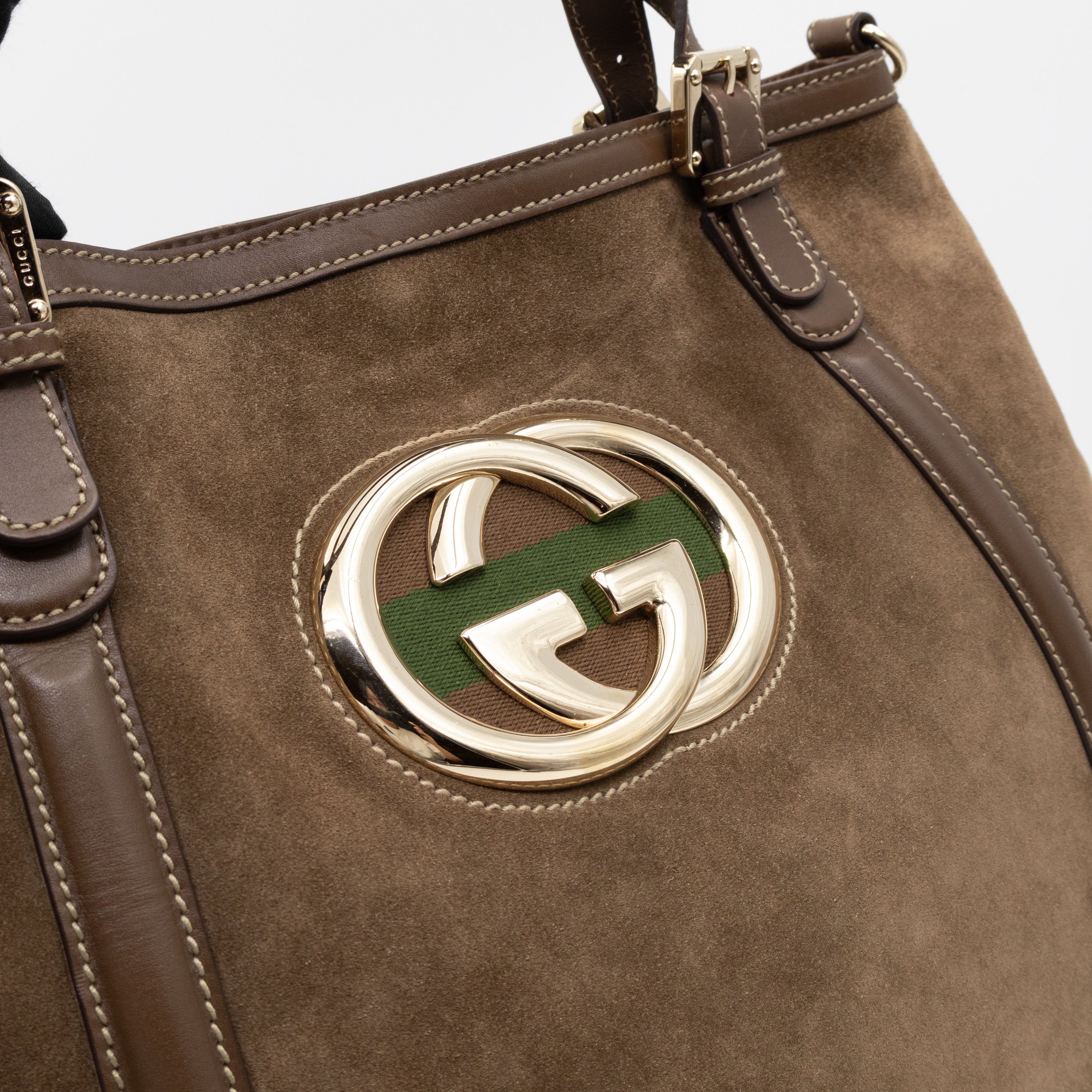Interlocking G Britt Hobo Bag Brown Suede Leather