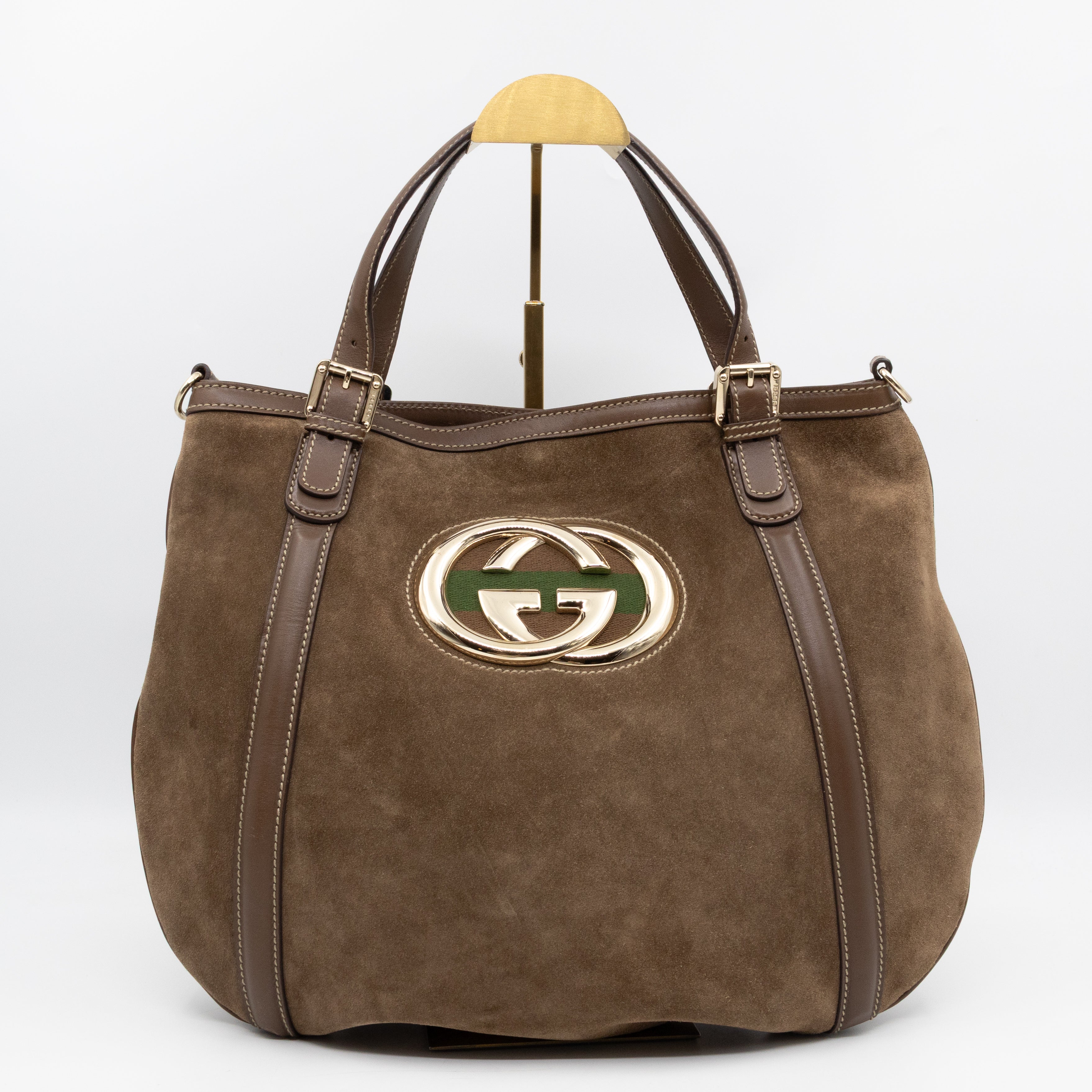 Interlocking G Britt Hobo Bag Brown Suede Leather
