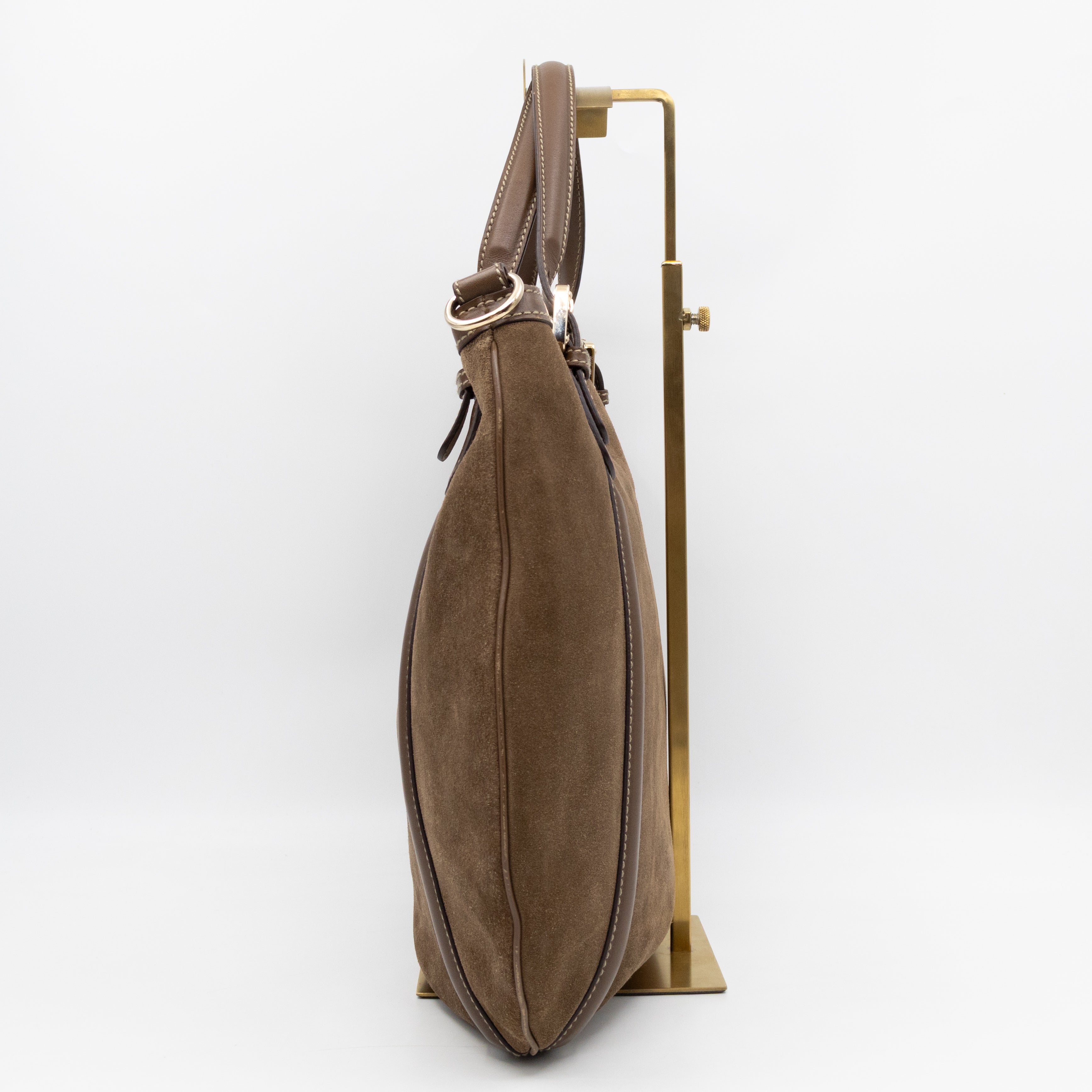 Interlocking G Britt Hobo Bag Brown Suede Leather