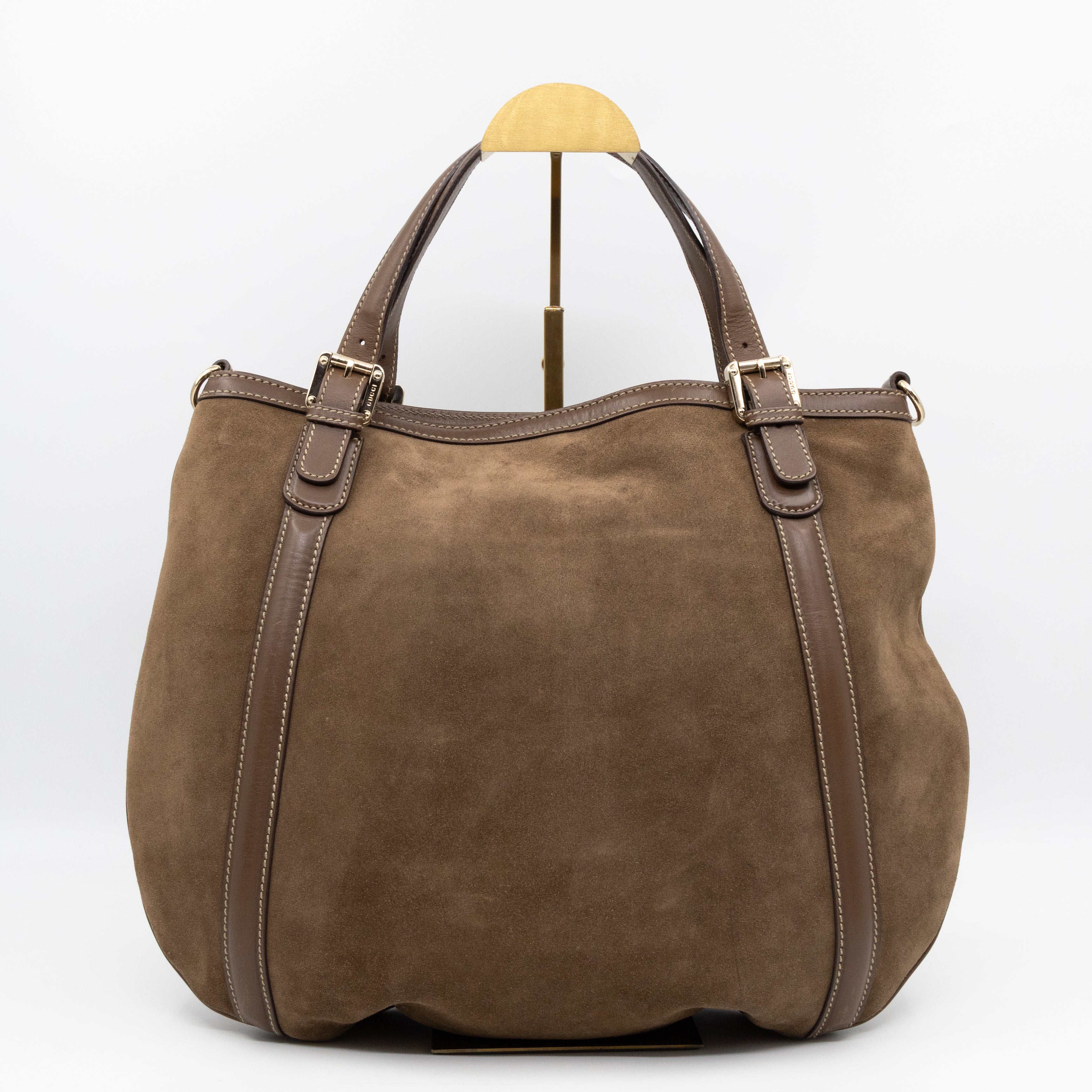 Interlocking G Britt Hobo Bag Brown Suede Leather