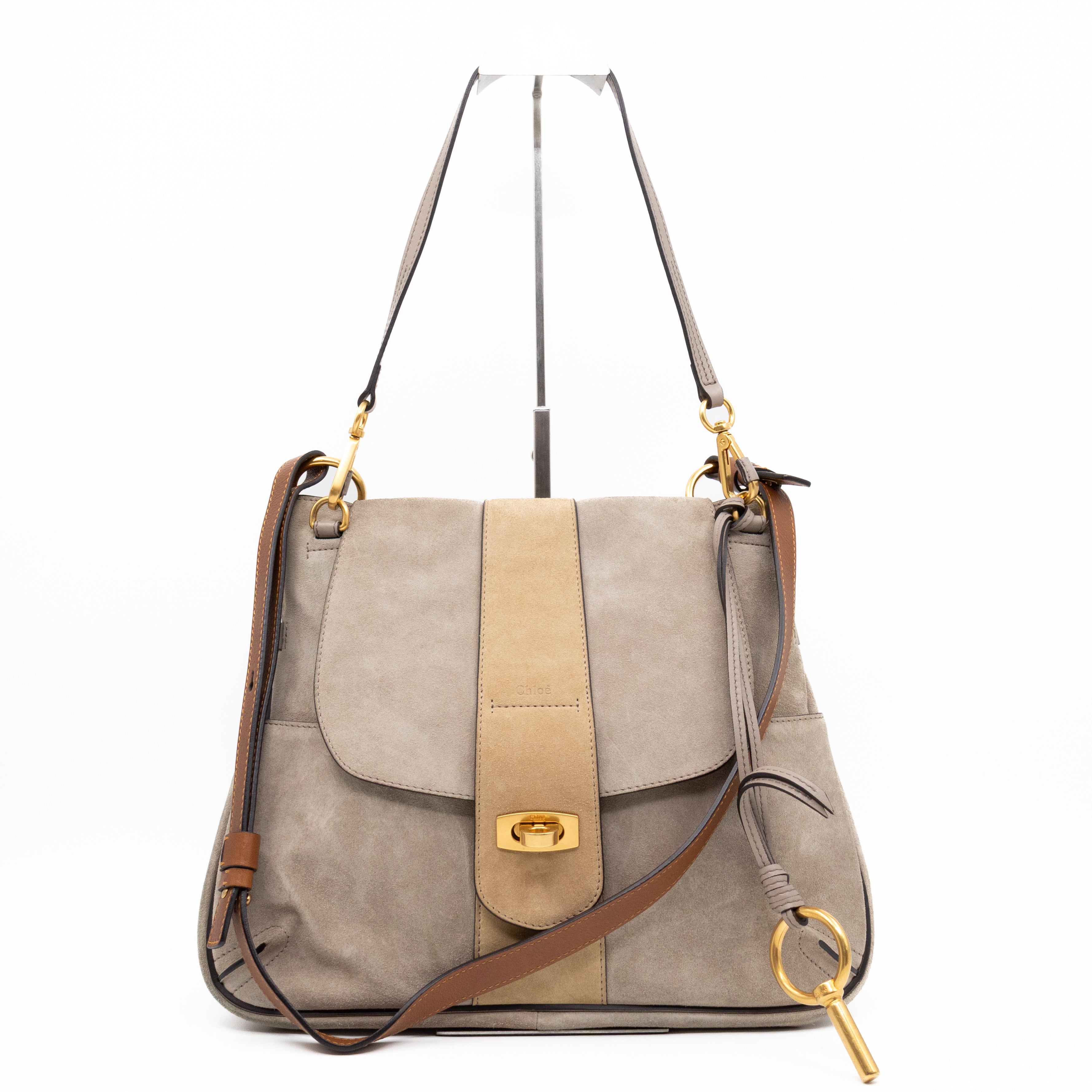 Lexa Medium Shoulder Bag Beige Suede Leather